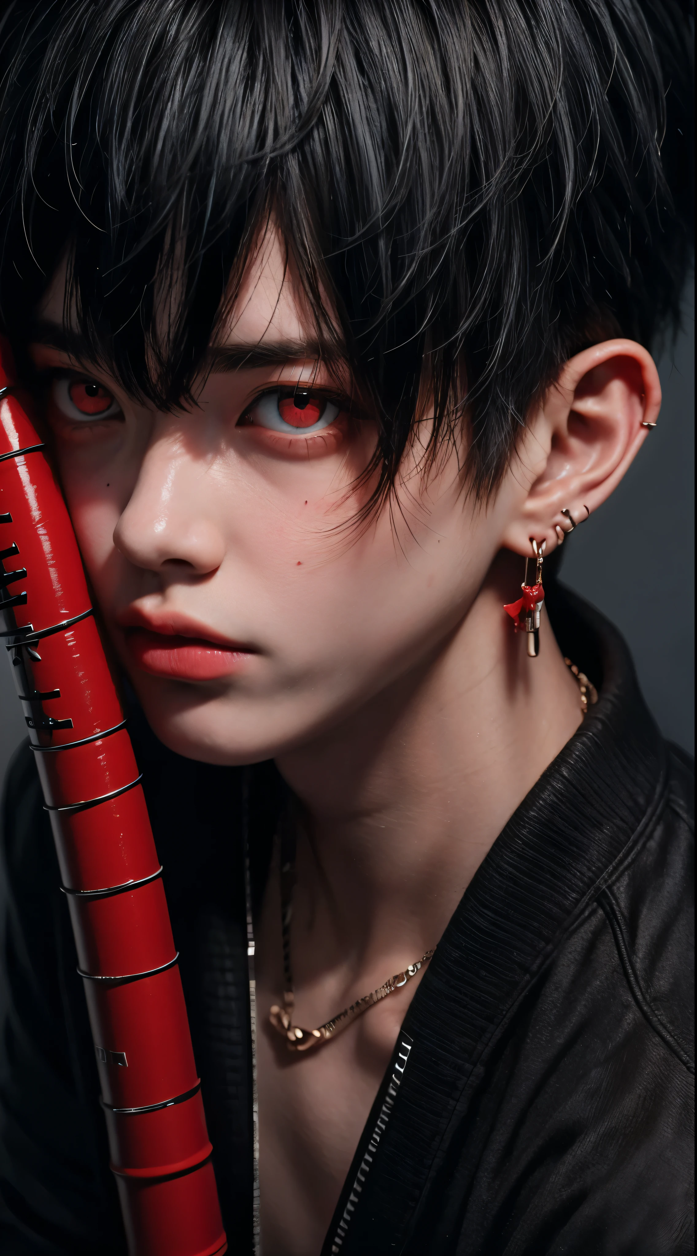 ((Look at this))、NSFW、nude、whole body、masterpiece,High resolution,very detailed,male focus,1 boy,alone,red eyes,gray hair,glare