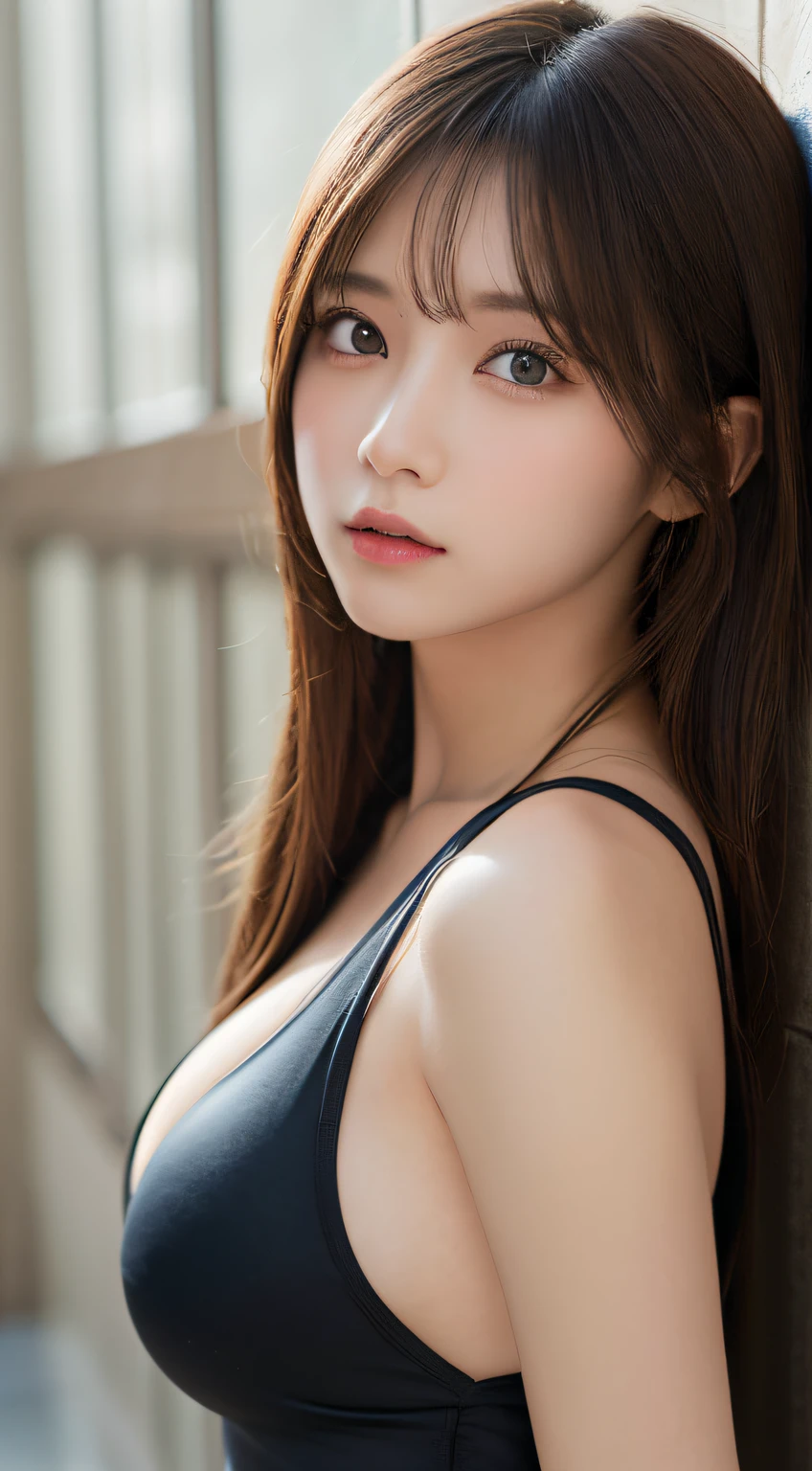 masutepiece, Best Quality, Illustration, Ultra-detailed, finely detail, hight resolution, 8K Wallpaper, Perfect dynamic composition, i am a photographer, she is a model, Beautiful detailed eyes, swimsuit, long hair, Big breasts, Natural Color Lip, Random and sexy poses