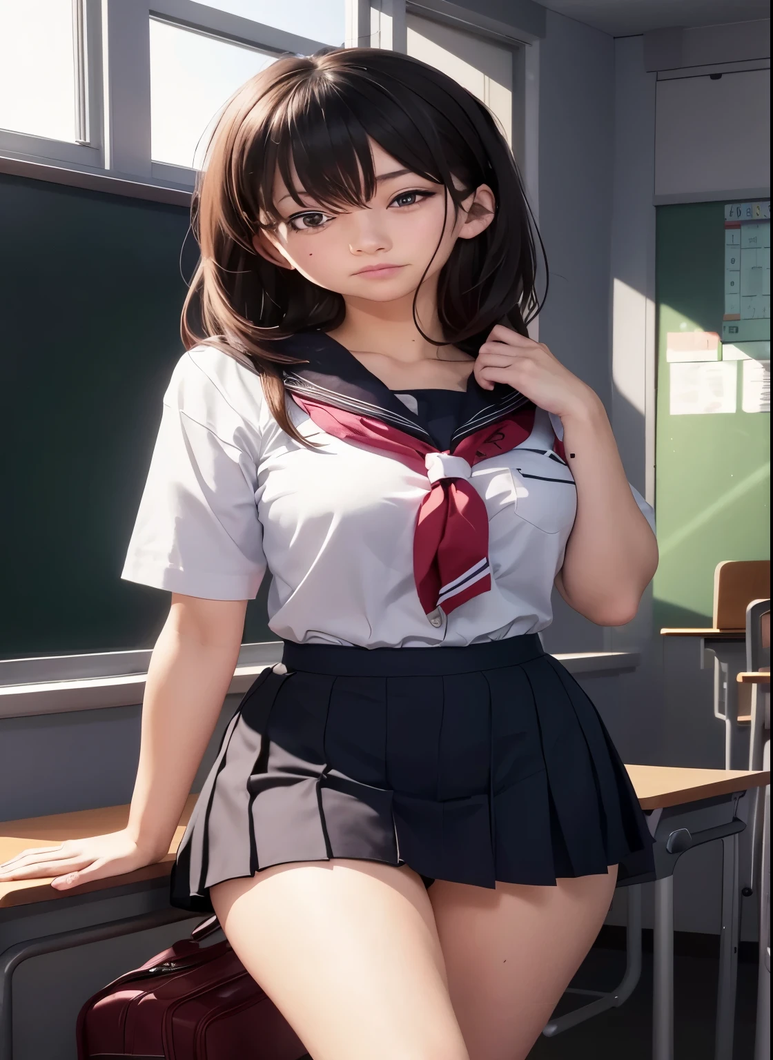 Anime girl wearing gym clothes and dark blue bloomers posing in front of the classroom, beautiful anime high schoolgirl, real high school girl, a hyperreal high school girl, hyperreal high school girl, Smooth anime CG art, anime visual of a cute girl, attractive anime girl, seductive anime girl, , young anime girl, cute , beautiful anime girl, Kantai Collection Style
