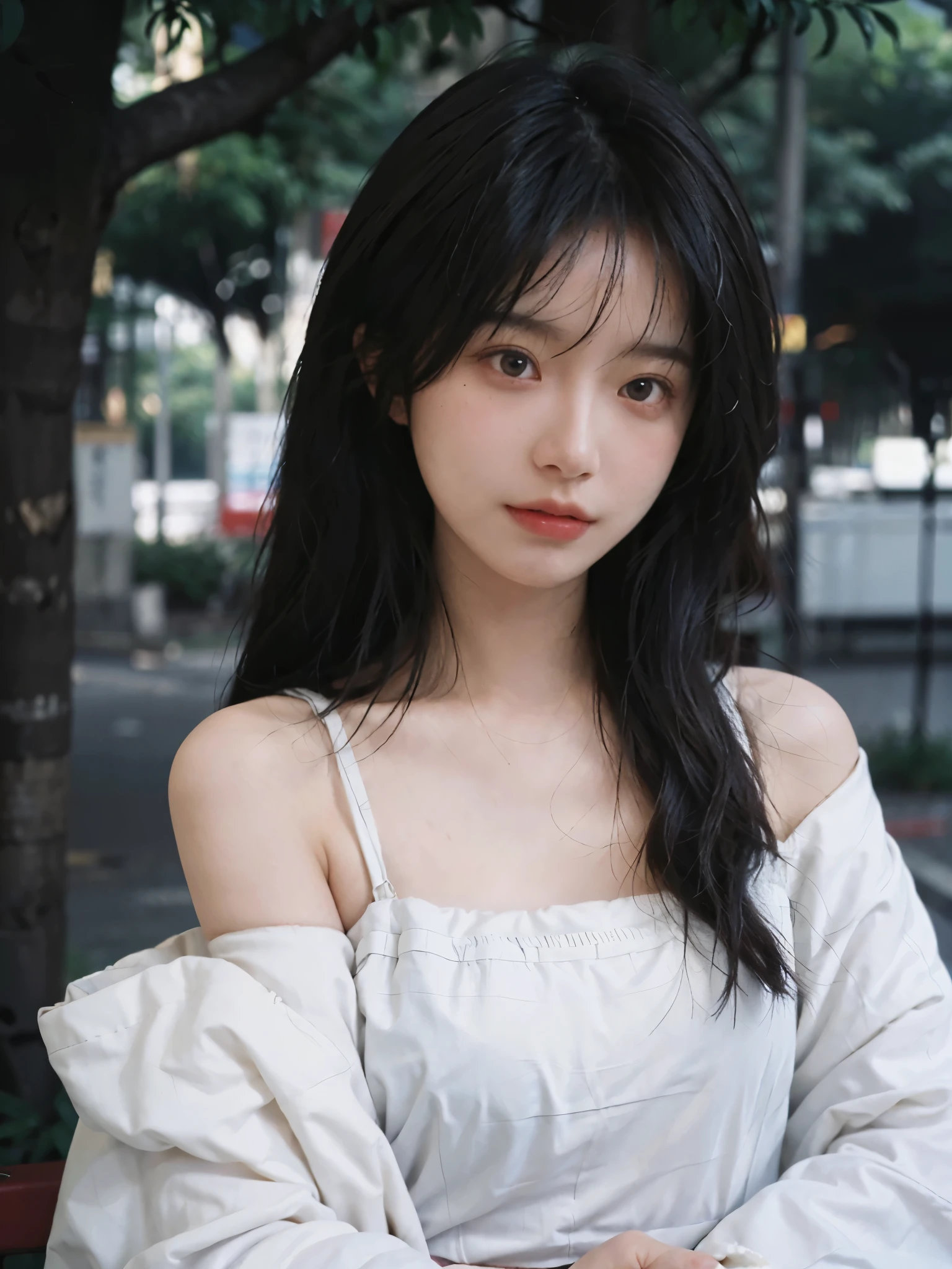 Film portrait photography, 2 girls, bare shoulders, Shoulder length wavy hair, White coat, (Realistic and detailed eyes, natural skin texture, Realistic facial details),, depth of field, Bokeh, Vibrant details, Detailed and detailed, Surrealism, 35mm film, hazy, ,self-shot,