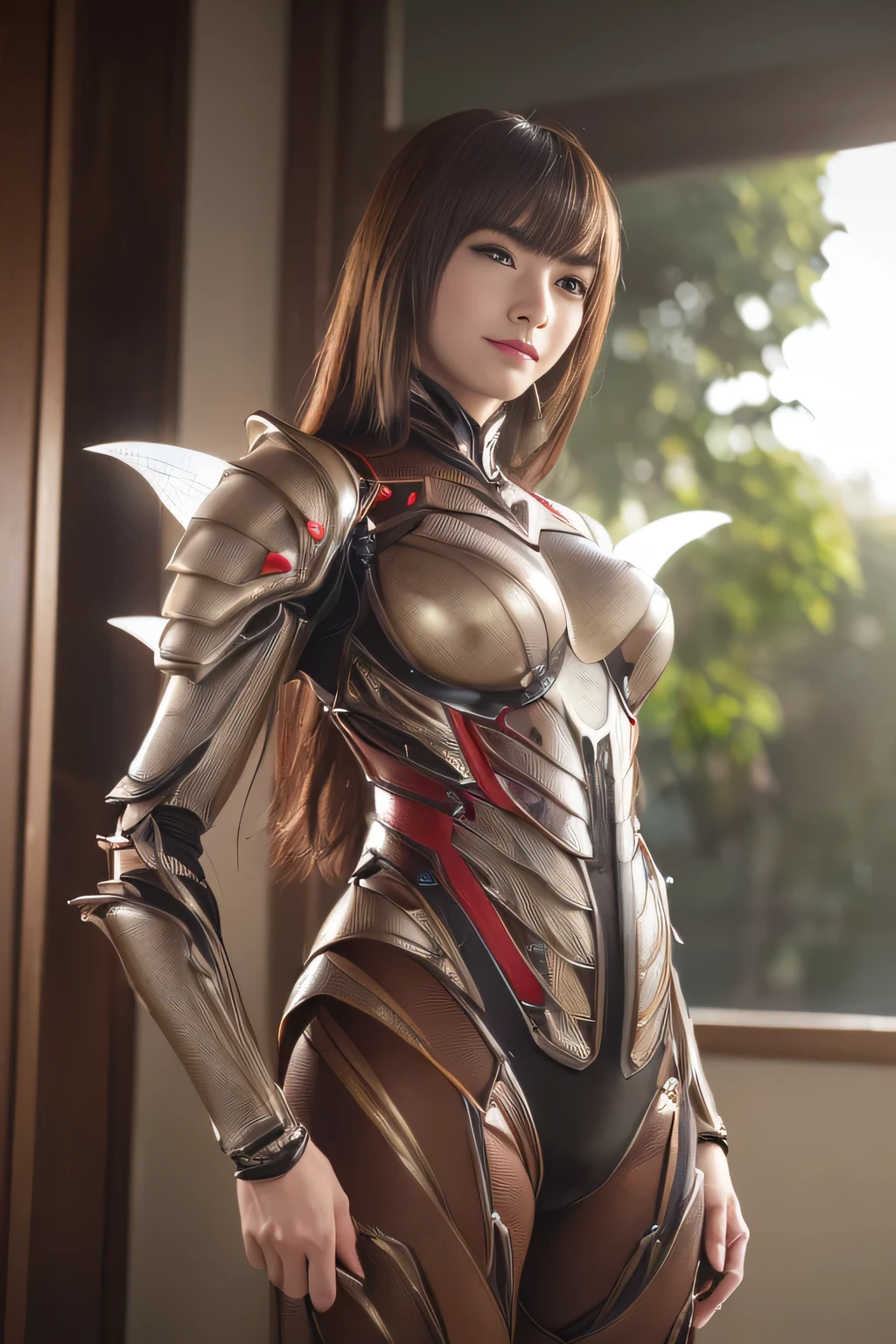 (High resolution,masterpiece,highest quality,Very detailed CG, anime, official art:1.4), realistic, photograph, amazing detail, all complicated, luster and luster,great many layers, 8k wallpaper, 3D, sketch, cute, figure,( alone:1.4), perfect female proportions,villain's daughter, (Fusion of dark brown cockroach and lady:1.4), (brown cockroach form lady:1.2), (brown cockroach woman:1.2), (Fusion:1.2), (alone:1.4), (evil smile:1.2), muscular, abs, (Cockroach brown exoskeleton bio insect suit:1.4), (Cockroach brown exoskeleton bio insect armor:1.2), (brown transparent cockroach feathers:1.4), (brown cockroach antenna:1.3),