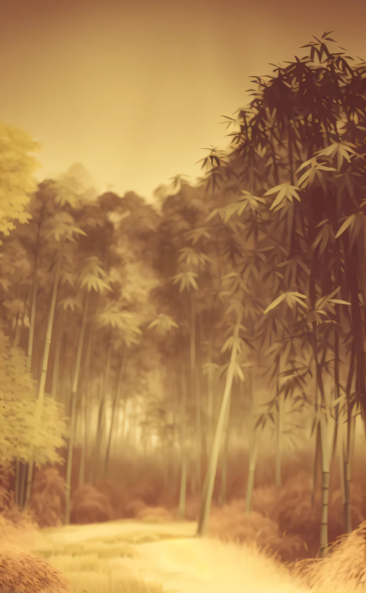 there is a picture of a path through a bamboo forest, bamboo forest in the background, misty japanese bamboo forest, bamboo forest, in a bamboo forest, of bamboo, Blurry and dreamy illustration, bamboo, deep in a japanese bamboo forest, shadow. asian landscape, walking in a bamboo forest, Blurry and dreamy illustration, soft forest background, blurred forest background