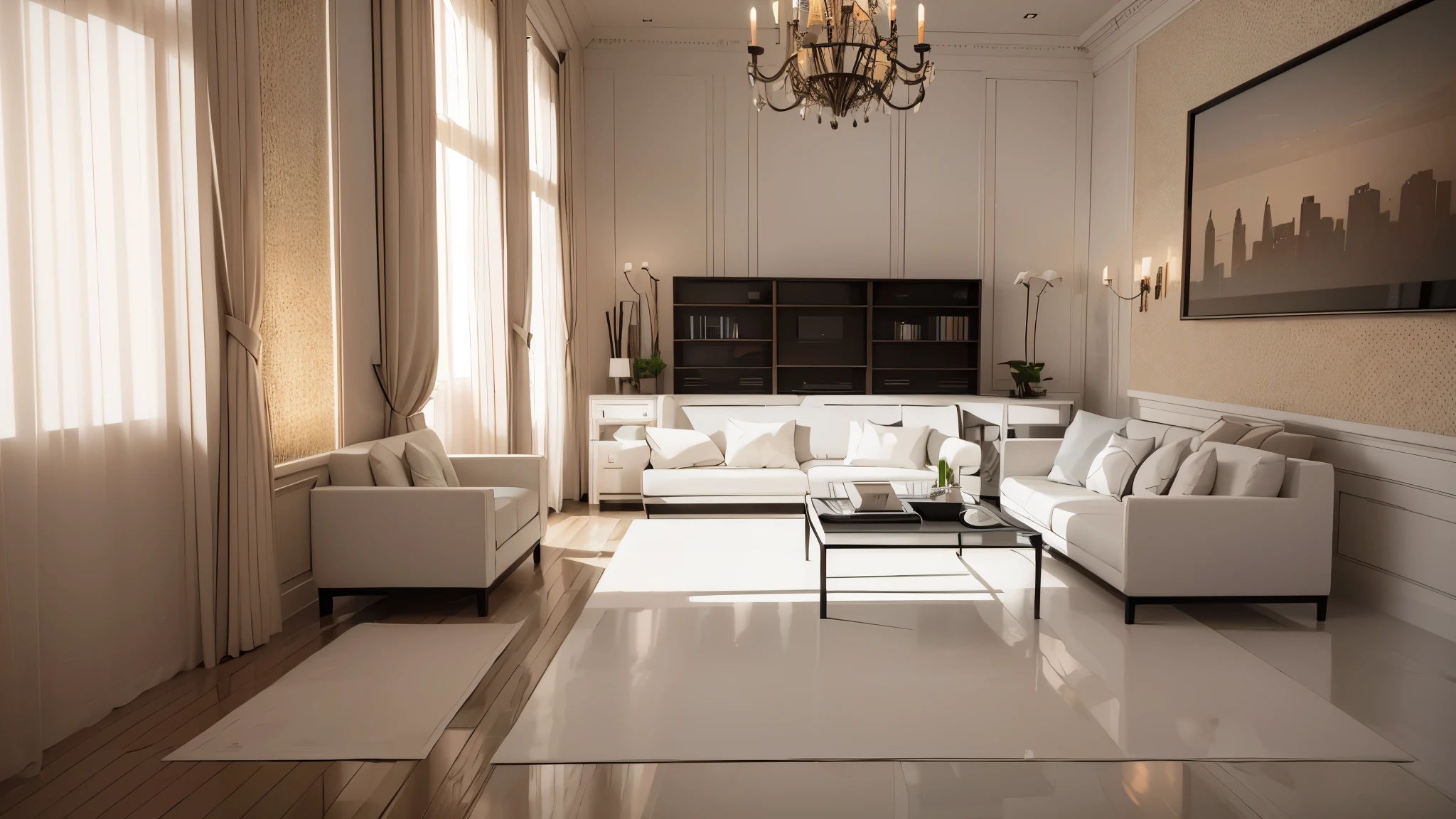 You are a famous interior designer、You have been asked to create a 3D image of a modern large room. Create a harmonious environment with modern and minimalist furniture. Including garden interior.