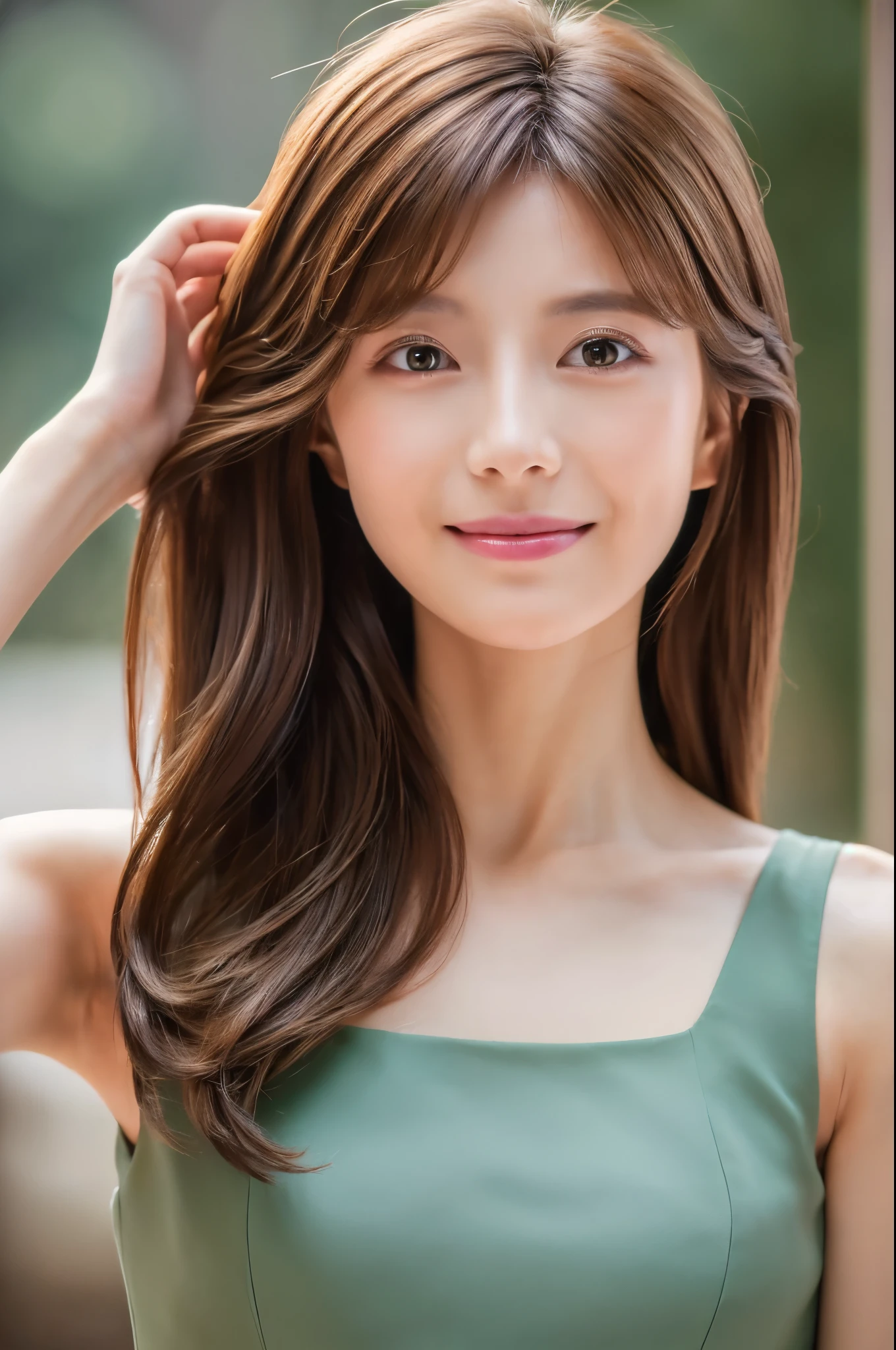 ((Best Quality, 8K, Masterpiece: 1.3)), 1 Girl, Slim Abs Beauty: 1.3, (Hairstyle Brown Hair Shortcut, Big: 1.2), Dress: 1.1, Super Slender Face, Delicate Eyes, Double Eyelids, Smile, Home, Raw Photo