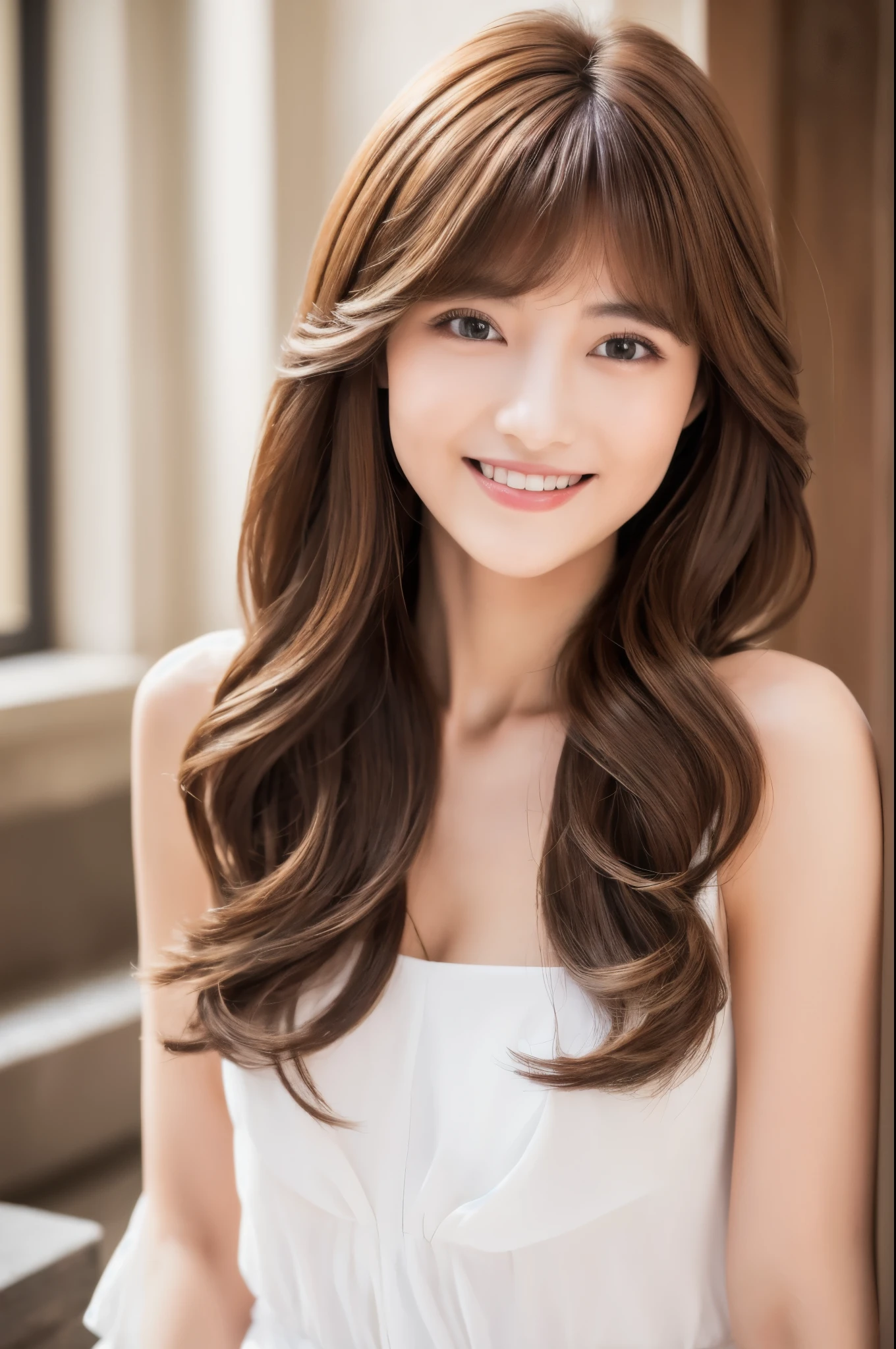 ((Best Quality, 8K, Masterpiece: 1.3)), 1 Girl, Slim Abs Beauty: 1.3, (Hairstyle Brown Hair Shortcut, Big: 1.2), Dress: 1.1, Super Slender Face, Delicate Eyes, Double Eyelids, Smile, Home, Raw Photo