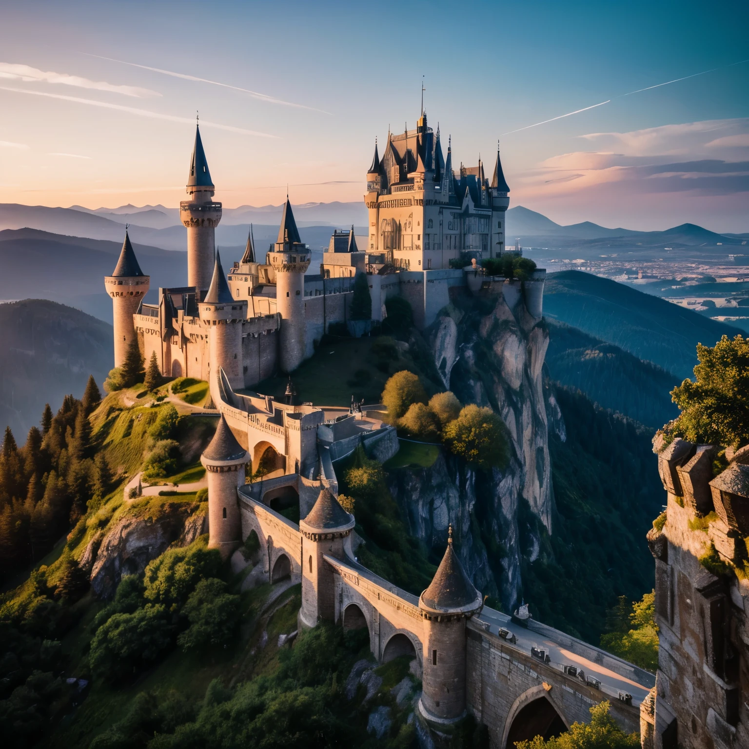 Through next-generation artificial intelligence, create a maximum quality image that represents a beautiful big and beautiful Sci fi Modern Future Castle. Explore advanced levels of detail to highlight the castle's majestic architecture, capturando nuances como torres imponentes, janelas ornamentadas e elementos decorativos. Adopt a cinematic style to bring the scene to life, playing with light to enhance the beauty of the castle in a magical environment, maybe at sunset or under the moonlight. Make sure the image conveys a sense of grandeur and charm, providing a captivating view of a castle that seems straight out of a fairytale.