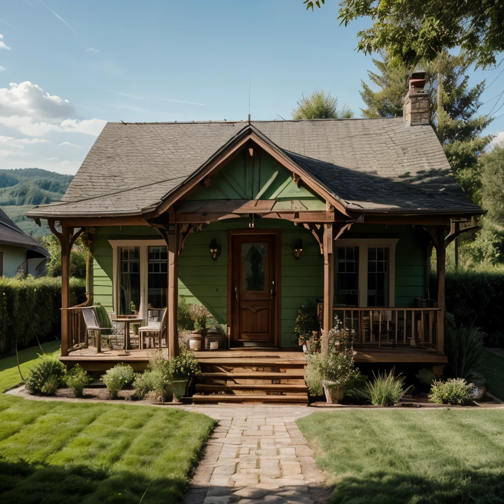 a big house , cute summer house, on green hills, cozy house design, cute