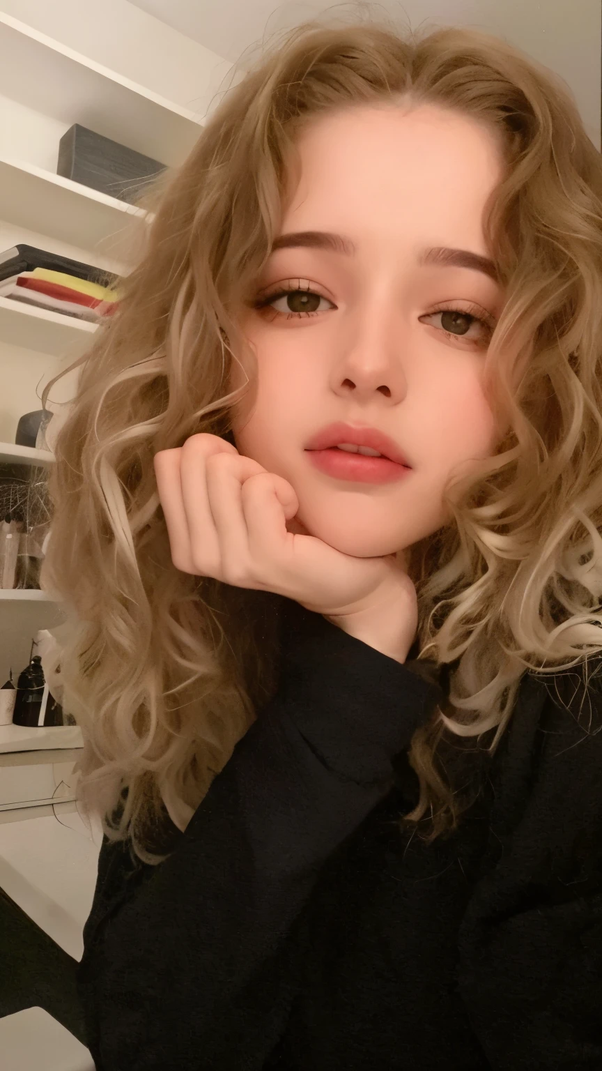 mulher loira com cabelos cacheados e uma camisa preta sentada em uma mesa, pale skin loiro encaracolado hair, loiro encaracoladoe hair | d & d, sem maquiagem cabelos ondulados, cabelo loiro cacheado, very very loiro encaracolado hair, sem maquiagem, franja encaracolada, loiro encaracoladoe hair, cabelo loiro cacheado, cabelos cacheados, loiro encaracolado, imagem de perfil