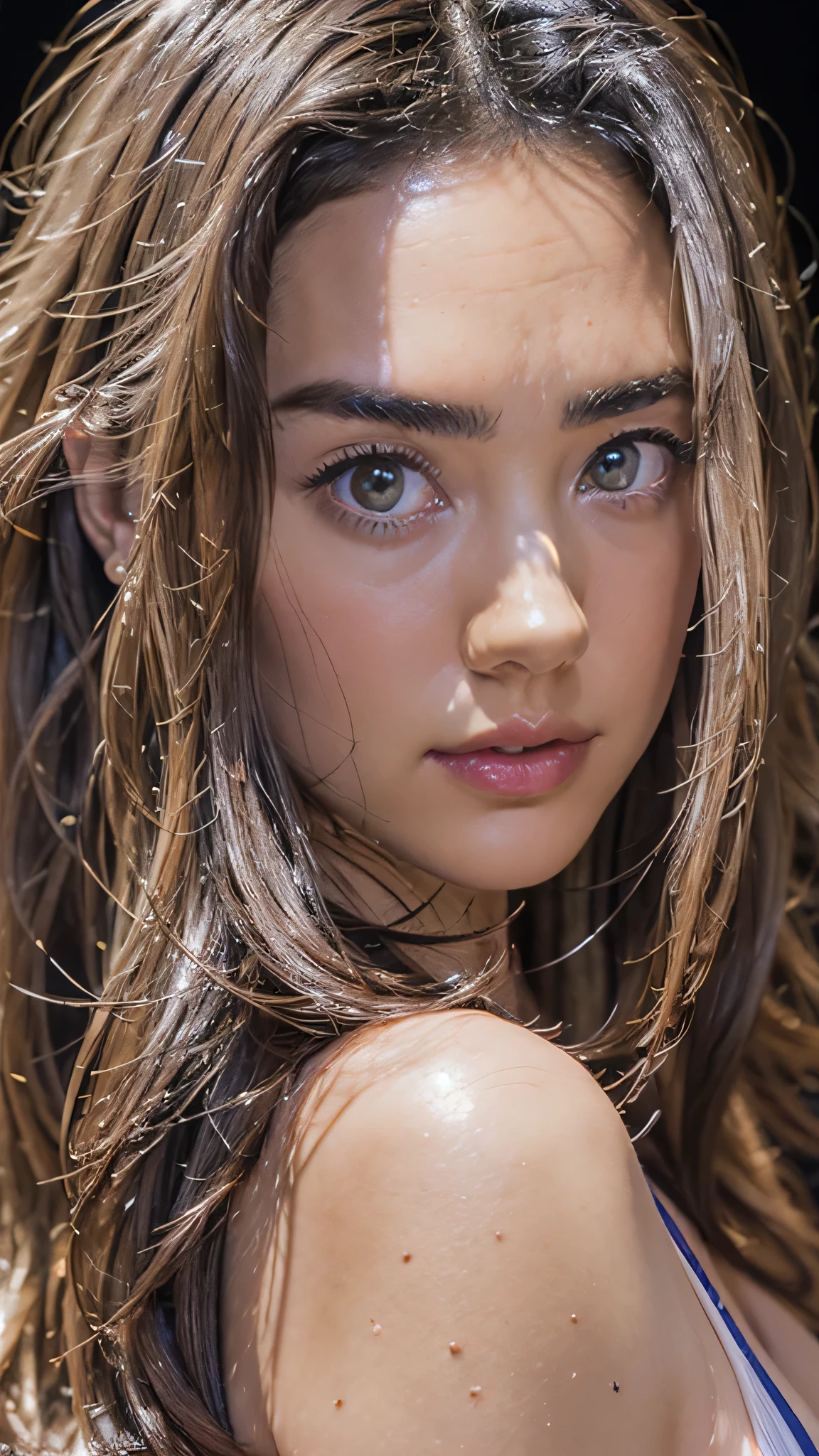 ((highest quality、16k、High resolution、masterpiece: 1.2)、Super detailed、One Italian Woman、(((micro bikini))), (((full body image)))、((Anne Hathaway))、((jennifer connelly))、18-year-old、beautiful detailed face、age girl、((clear, fine-textured skin)),short hair、(genuine、photogenuineistic、photogenuineistic: 1.37)、nikon 105mmFull body shot with lens、((black background))、((Beautiful background blur))、Attractive female body that attracts the opposite sex、Both arms are hidden behind the body and cannot be seen、((black background))、((A beautiful figure that stands out against a dark background))、((Anatomically correct hands and fingers))、((correct number of fingers))、soft studio lighting