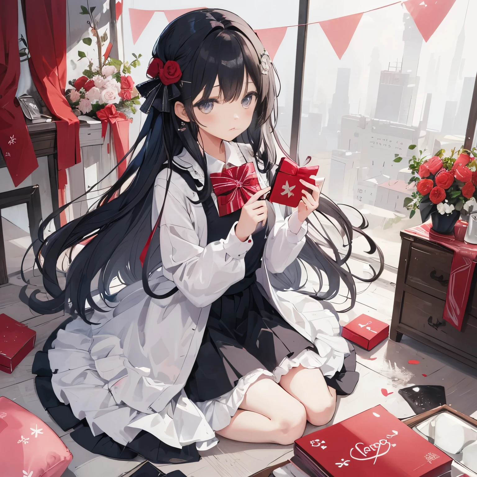 valentine illustration、loveする乙女、girl and cupid、love