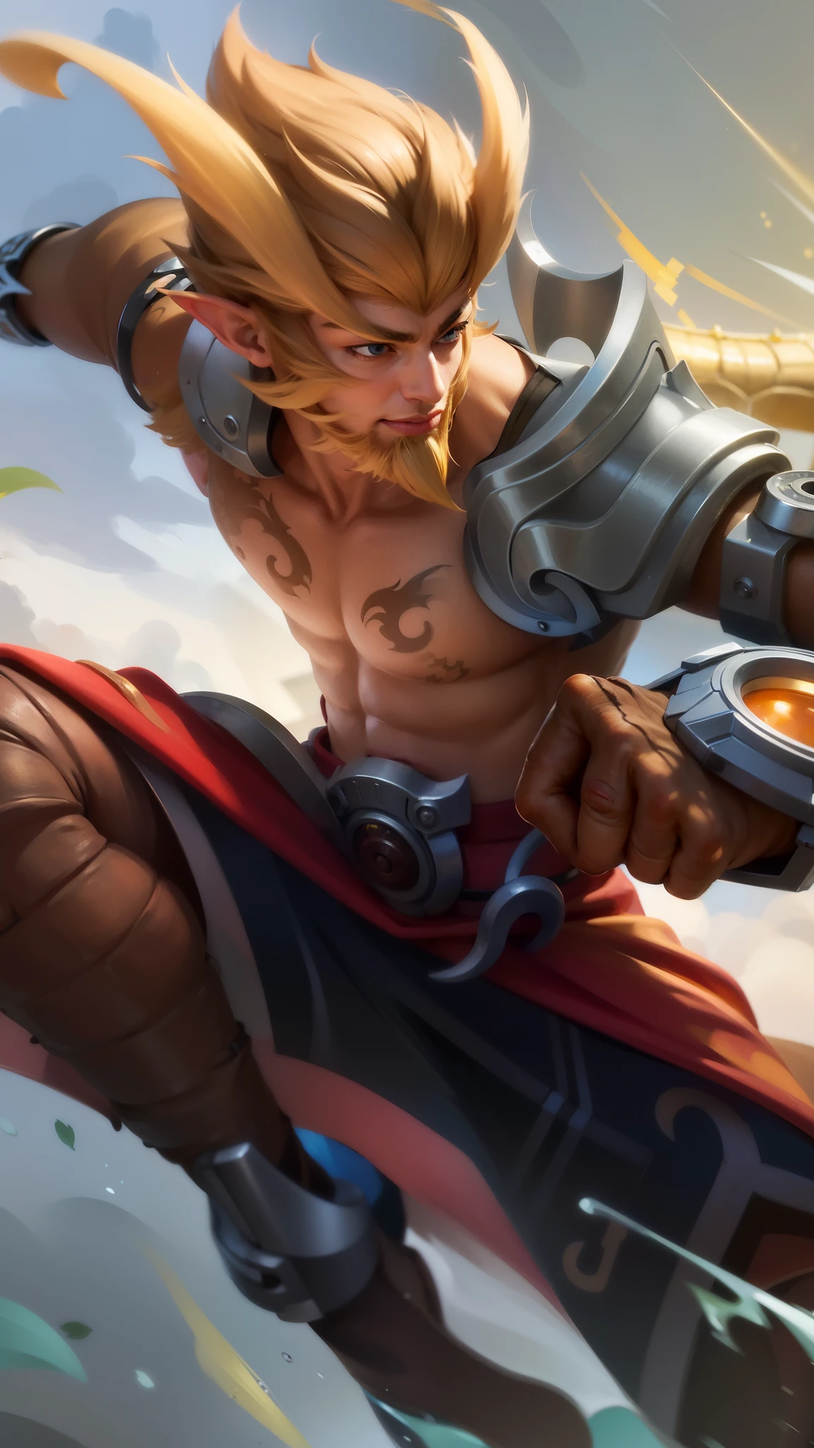 masculine male, masterpiece, ((perfect eyes)) best quality, (semirealism:1.9), beautiful lighting, (extremely detailed CG unity 4k fhd wallpaper), High Detail, Sharp focus, dramatic outdoors, 19 years old, brown short hair, yellow eyes, elf ear, evil smile, 8k , realistic.