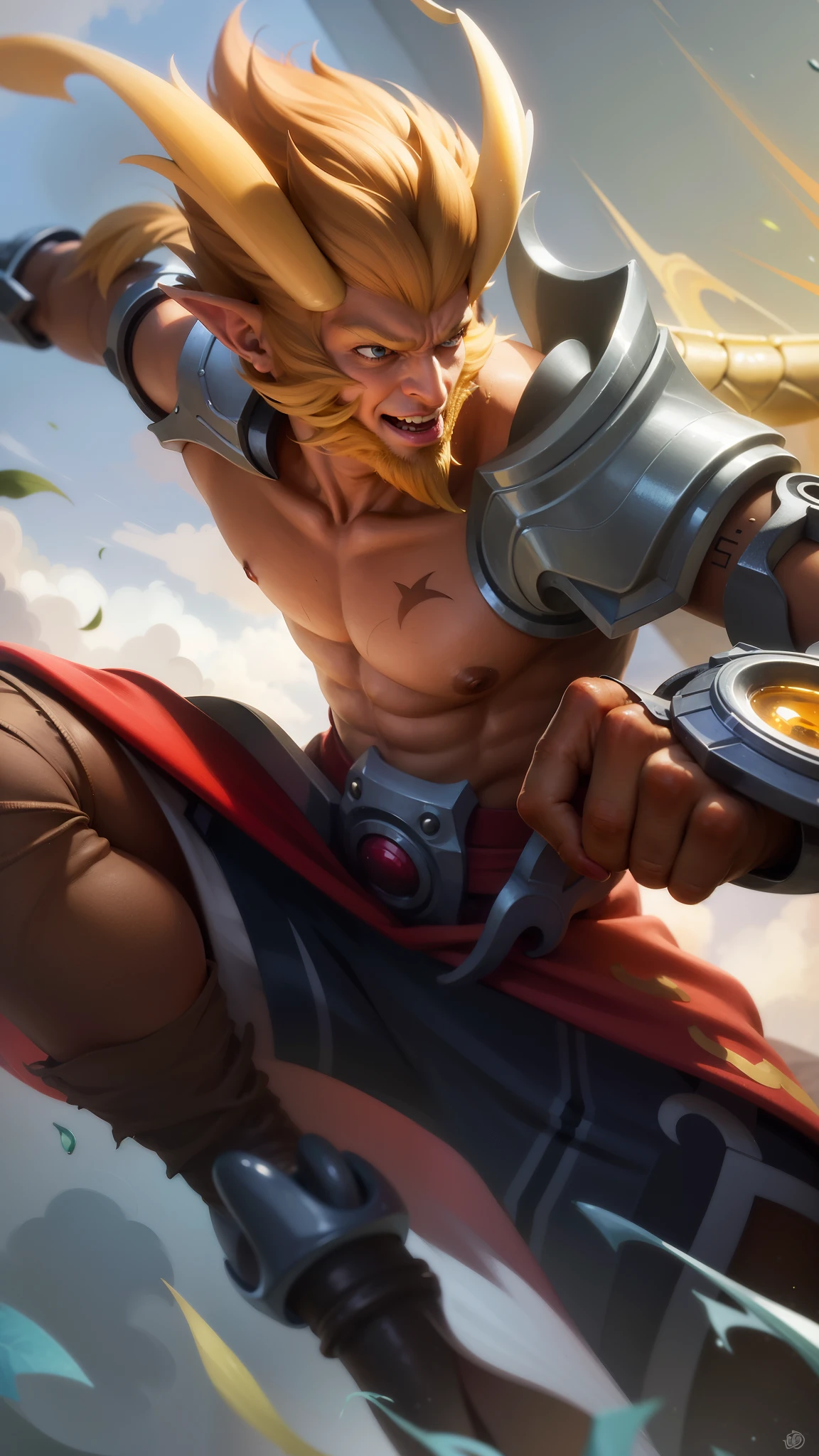 Masterpiece, ultra HD, detailed all picture, a close up of a devil, bruno from mobile legend, evil, extremely detailed artgerm, mobile legends character, inspired by bruno, Six pack chest and abs, yellow jewel above the chest.