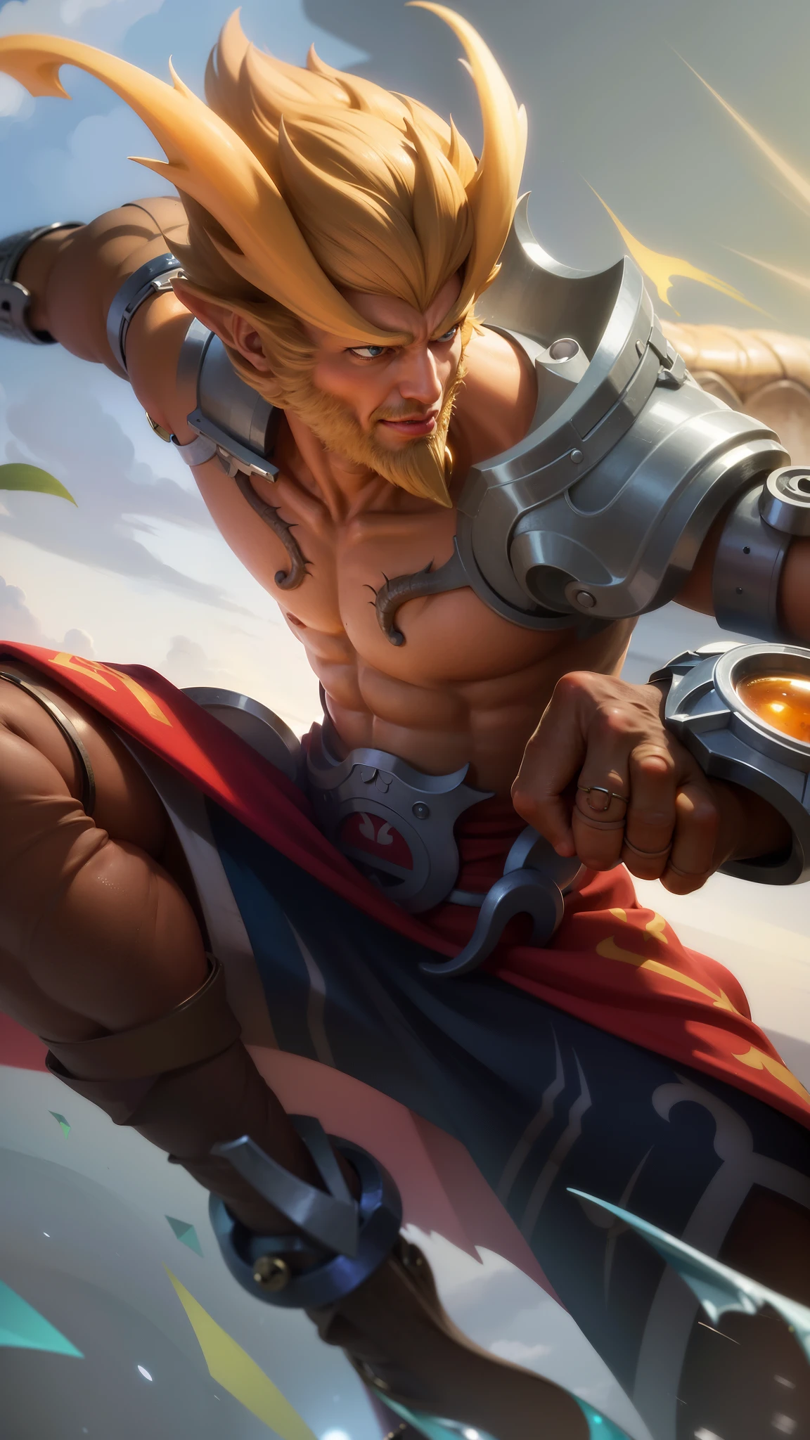 Masterpiece, ultra HD, detailed all picture, a close up of a devil, bruno from mobile legend, evil, extremely detailed artgerm, mobile legends character, inspired by bruno, Six pack chest and abs, yellow jewel above the chest.