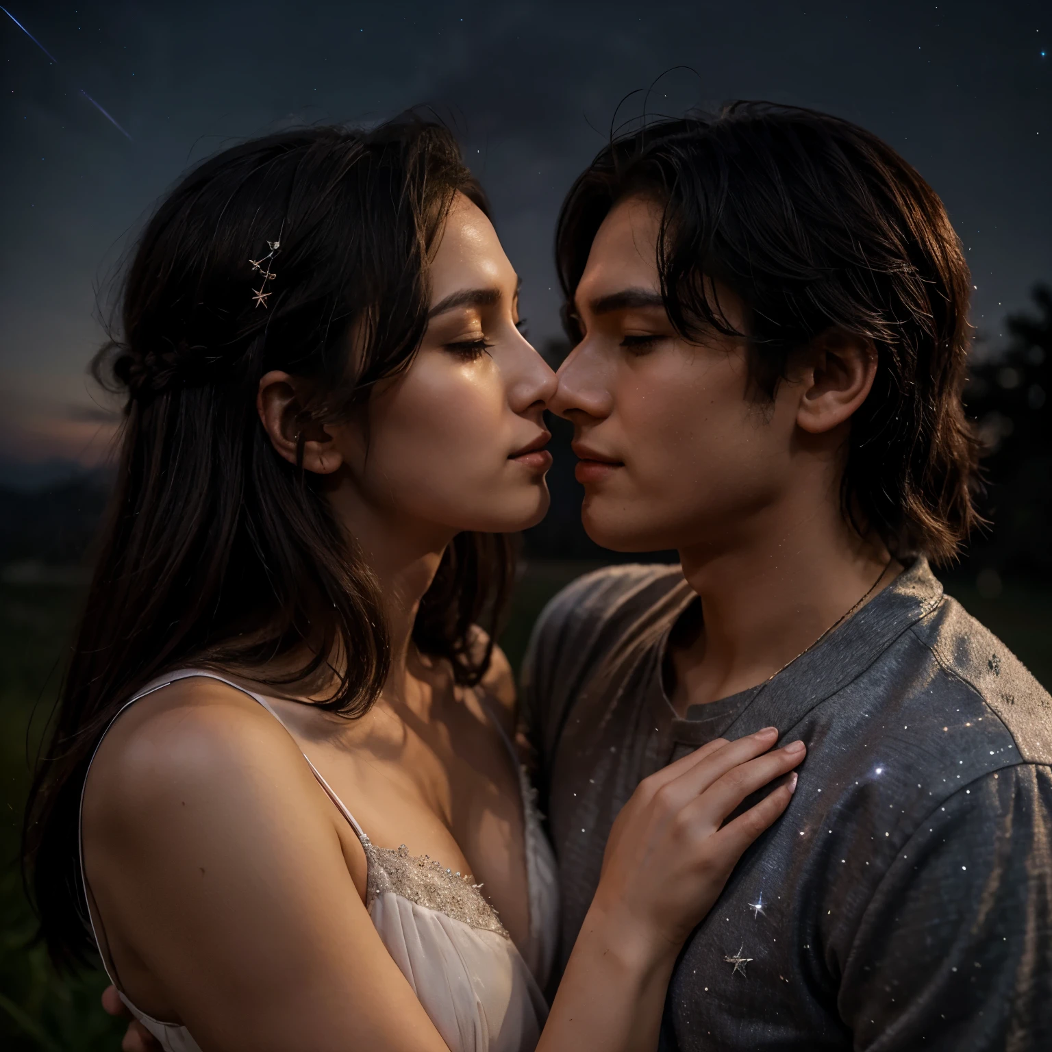 masterpiece, best quality, (extremely detailed, 8k, ultra highres), cinematic shot, beautiful lighting, movie still, vibrant, cinematic color filter, aesthetically pleasing, extremely beautiful and delicate, (cowboy shot, medium shot), 1man, 1woman, passionate hot kiss, two lovers kissing each other intimately, in a beautiful lush garden with dew-kissed petals, detailed garden and detailed background, lake at background, intricate details, depth of field, daytime, (hyper-detailed), beautiful sunrays, volumetric fx, spring time weather, blissful, heart-touching, soulful, romantic vibes, <lora:kisslora:0.800000>