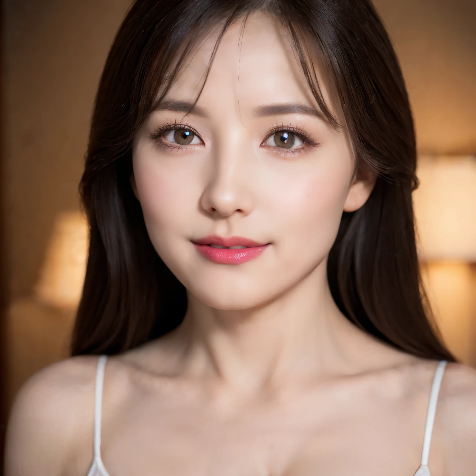 ((highest quality、8K resolution、master masterpiece、professional photography)), Photoreal, (Beautiful at 50 years old:1.3), (wrinkled face:1.2)、(1 female:1.2)、(elegant pink lace clothing:1.1)、wrinkles around the eyes,stand gracefully、(plump and soft body、clavicle)、the most elegant and beautiful hairstyles、Romantic evening、(A sad smile stares at me:1.2)、Beautifully shaped big breasts、soft and beautiful cleavage、perfect makeupアップ,Dark red lipstick,perfect makeup,eye shadow、long eyelashes、luxurious and romantic lighting、very moody and romantic、low contrast、gorgeous portrait photography、(Ultra high definition white skin)、blurred background、feelings of love、ultra high definition hair、Ultra High Definition Face、Ultra-high-definition eyes、Shining beautiful skin、Shining ultra-high definition skin、(the most detailed and perfect face:1.1)、(most detailed glowing eyes:1.1)、(Super high-definition beautiful skin with beautiful luster and moisture:1.1)、(Close-up:1.2)