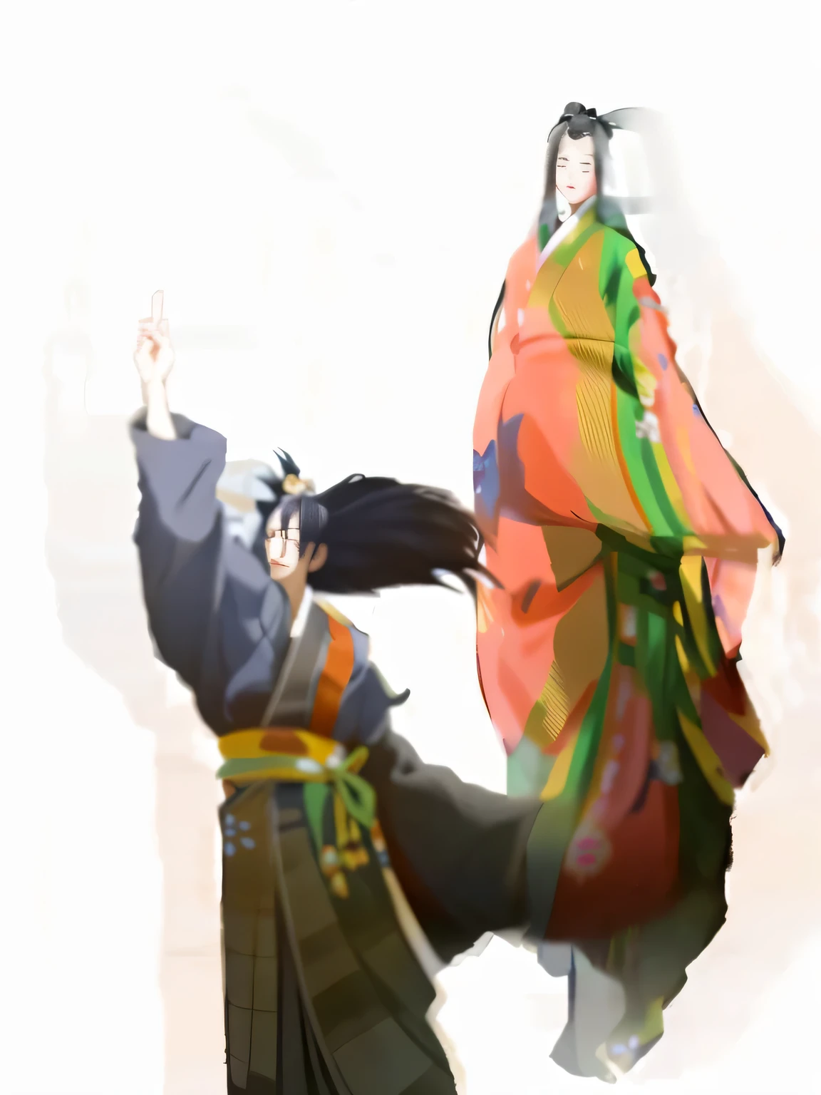 There are men and women wearing kimonos., The movement of the rippling robe, Sengoku period