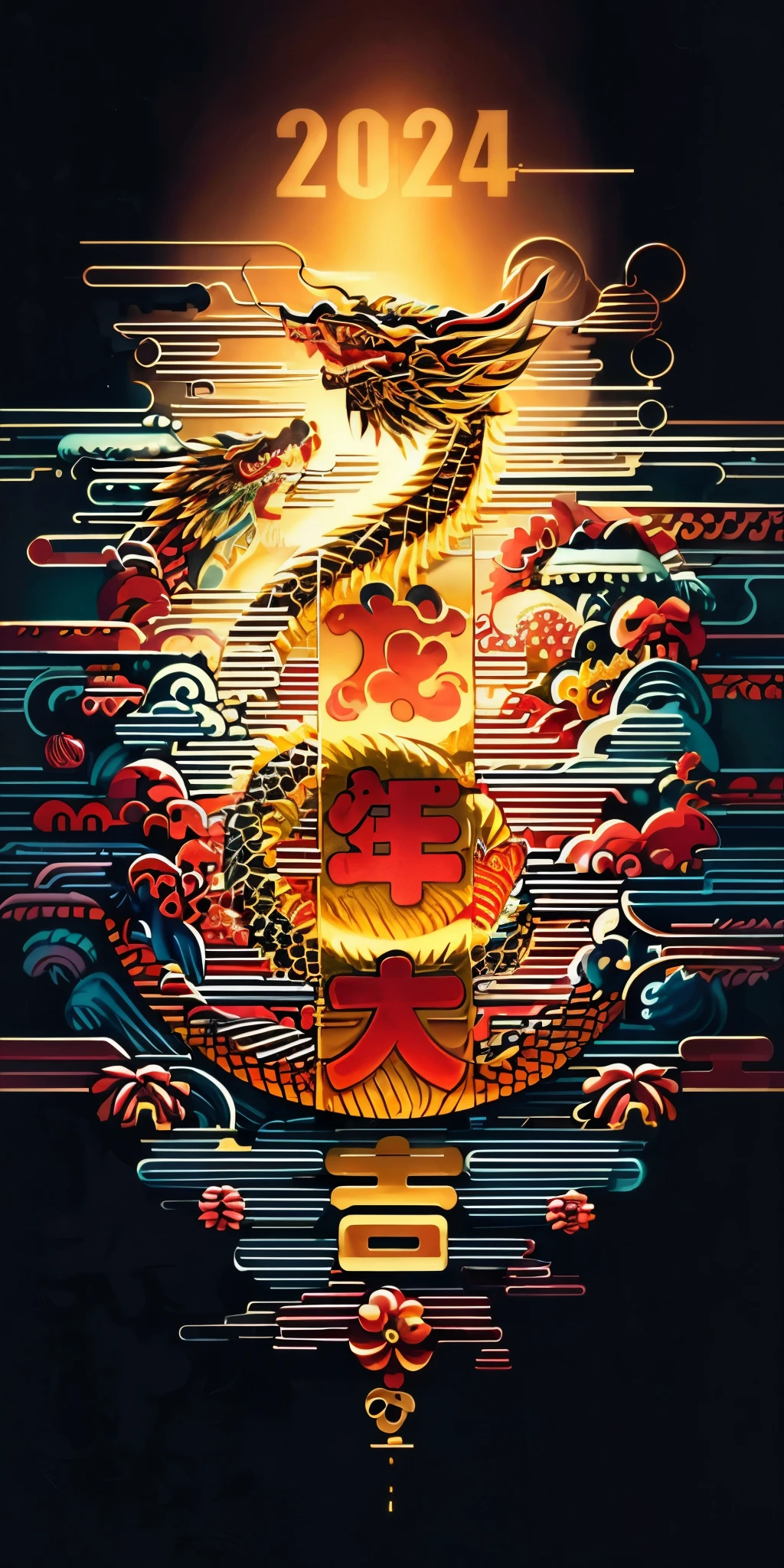 red background, (pure golden chinese dragon occupying a coner of the picture), embellished with chinese New Year elements,scattered gemstones,light and shadow sensation,3d rendering,realistic,