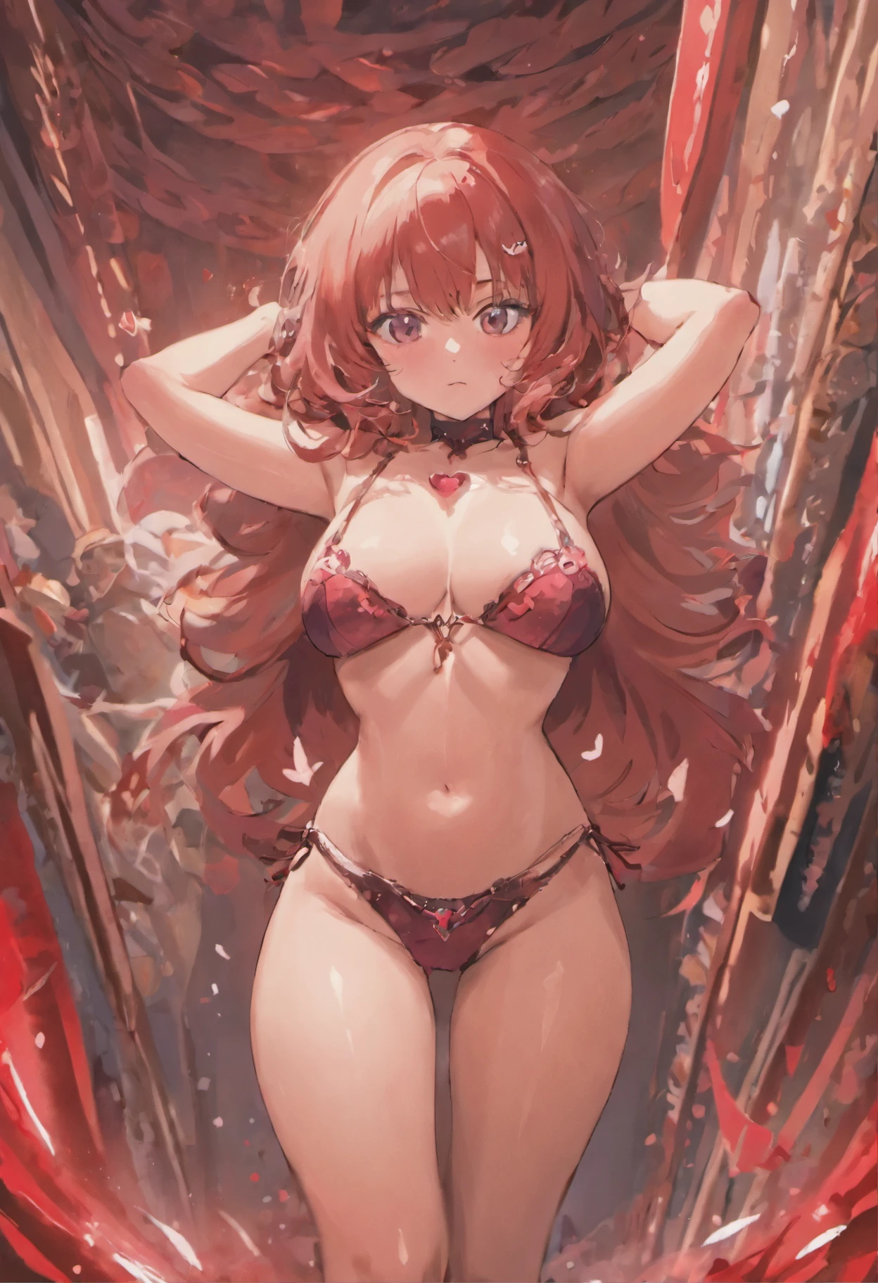 (8k, RAW photo, best quality, masterpiece:1.2), (intricate details), perfect eyes, perfect face, perfect lighting, beautiful, (masterpiece:1.2), (best quality:1.2), 1girl, solo, young, red hair, light freckles, green eyes, happy face, ((((massive H cup breasts)))), wide hips, extreme hourglass figure, Tall, long torso, (distressed jeans, t-shirt), full body, scenic outdoor photo, romantic vibe, cowboy shot, 3DMM, ((((Valentines Day))))
