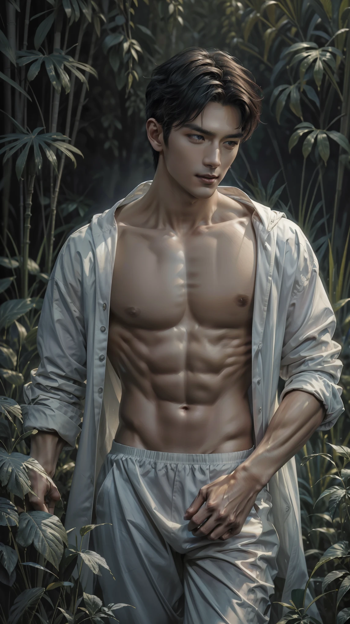 1 man, (male model) hot skin, masterpiece, best quality, most handsome man in the world, by Shen Quan, perfect body, beautiful male model, an attractive man 18-24 years old aesthetic, blossoms in spring, green fields, spring, plains, trees, flowers, blue sky, rough and handsome young man in white transparent robe, white transparent fabric, shirtless jacket shoulders, exposed chest muscles, exposed thighposed transparent white briefs)), (male focus), (smooth body)), smile, super cute, dynamic pose, cool and seductive, dramatic lighting, full body shot, full body shoot, young face, full body, body hairless, skinny tall, fit body, dominant, white or white skin, young face, firm body, hd, natural flesh tone, soft light, highly detailed, looking at the audience, photography, detailed skin, real person, realistic, photorealistic realistic, crazy detail, facial detail, hype maximization, hype surrealism, film, telephoto, lighting complex detail , Highly detailed, Highly detailed, Digital painting, artstation, concept art, smooth, sharp focus, illustration, Unreal Engine 5, 8K, art by Ross Tran and Greg Rutkowski and Alphonse Mucha, UHD, 8k, Show men only .8k Ultra HD, DSLR, dim lighting, high quality, film grain, Fujifilm XT3, male fan, 2-person, two-person model.
