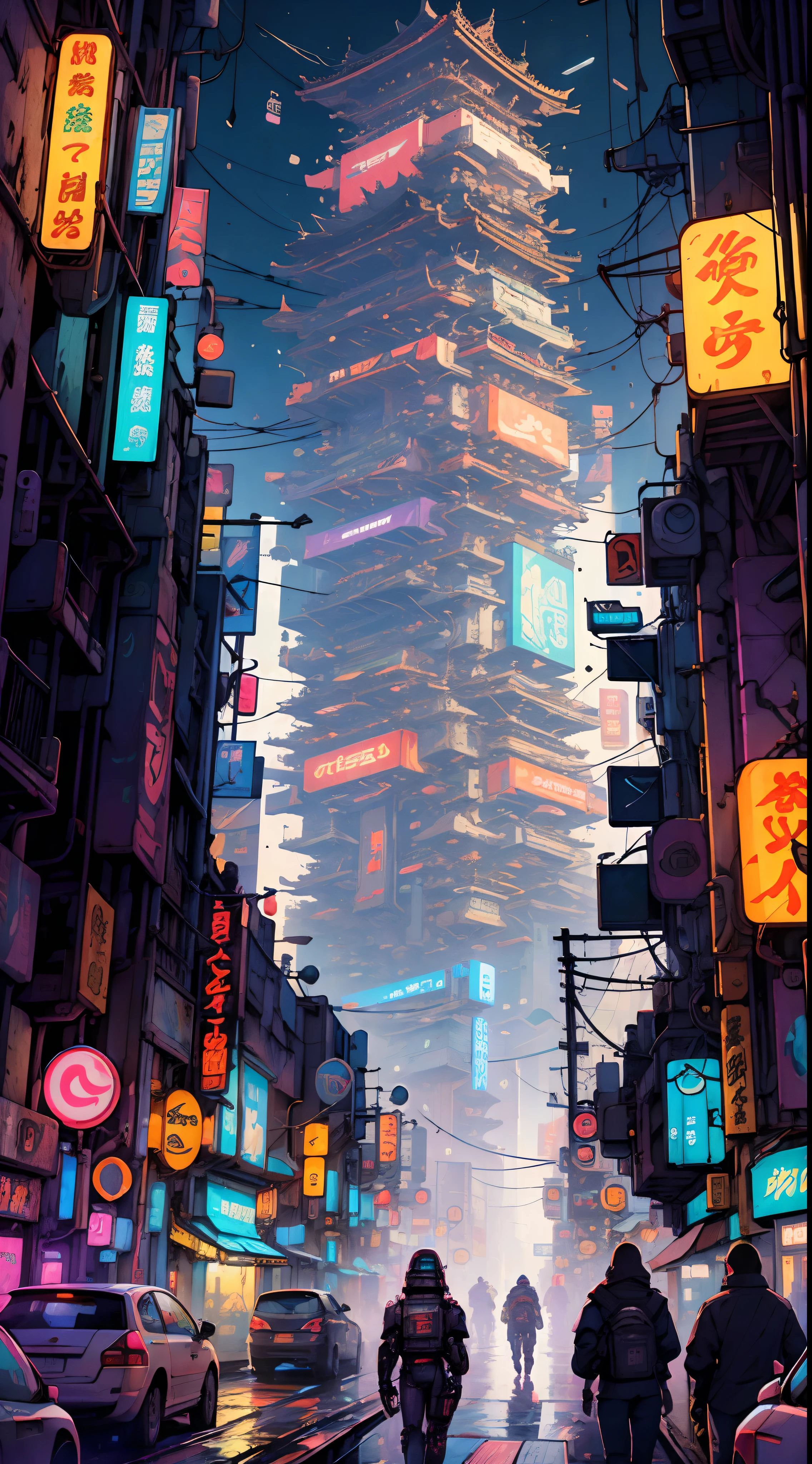 city of the future, tokyo,cyberpunk, neon signs, intricate, cyberpunk night, masterpiece,droids,mechs, RGB