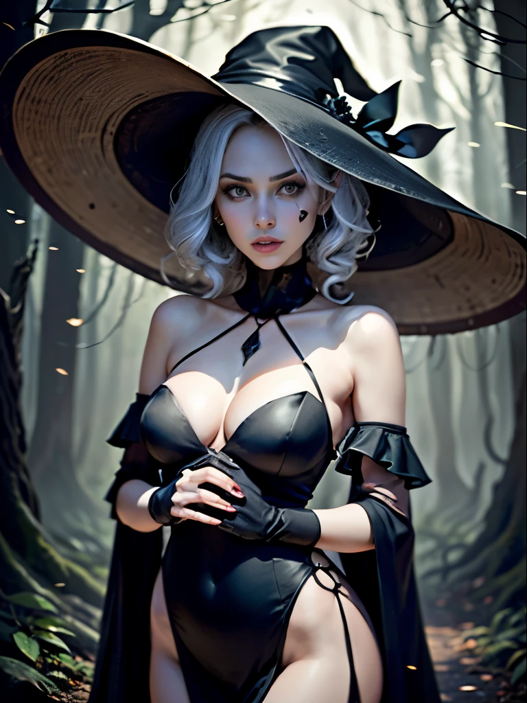 (A black-haired demonic woman) dirty with oil, with makeup covered in oil, piche, roupa de piche, piche escorrendo pelo corpo todo, (best quality,ultra-detalhado,Realistic:1.37),Demonic Witch, luvas pretas, gloves on the hands, (demoniaca:1.1)(Nebrina)(floresta)(Sombrio e misterioso,Atmosfera sinistra),cabelo preto vibrante(cabelo preto rodopiante)(flowing white hair),olhos pretos penetrantes,Manto escuro elaborado,brasas ardentes rodopiando(Magic Embers:1.1)(brasas brilhantes), sombras sinistras,supernatural presence(Presence),anoitecer ao fundo(Noite escura:1.1)(floresta mal iluminada),folhagem exuberante e densa(twisting treeystical Plants:1.1),(Rotating particleloating particles),(Ethereal:1.1)(brilho suave),Faint moonlight breaking through the trees,assombroso e cativante(atmosfera assustadora),beleza encantadora,ampla gama de cores(vivid colors)(cores contrastanteystical Kingdom,detalhes impressionantes,dynamic compositing,Trabalhos hipnotizantes,Estilo fotorrealista(estilo piCasso),Impressive shading and lighting,energia explosiva,magical ambiance(atmosfera de fantasia),dreamlike scene: witch hat, vestido longo cobrindo as pernas, Uma bruxa bonita e sexy, she wearing a black dress, e vai tirando aos poucos, Your eyes are bright, She's in the dark, Lugar abandonado em um lugar abandonado, A mist spreads through the air the scene more mysterious and frightening. Ela tem lindos seios pequenos e uma cintura fina, seus longos cabelos brancos voam como em uma ventania leves como o ar, Their skin very pale and soft. Malevolent Style