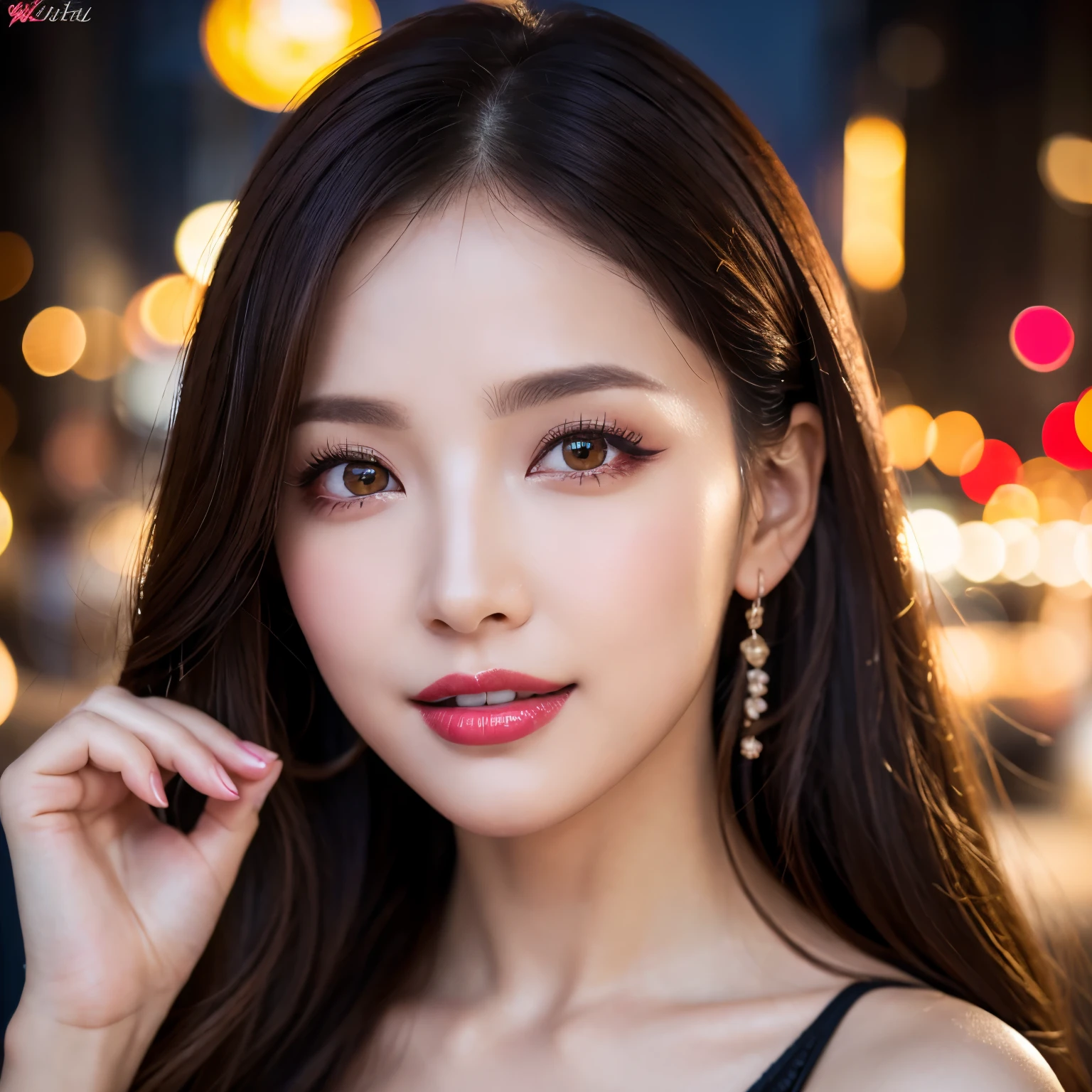 ((highest quality、table top、8K、best image quality、very intricate and detailed details))、One bewitching and sexy prostitute、(Gorgeous costume of a bewitching and sexy prostitute:1.2)、The background is a glittering entertainment district at night、You Guo、Custom Street、Look at me and smile seductively、Recreating the perfect red light district details、Red Light District at Night、red lipstick、long eyelashes、perfect makeup、dark night、ultra high definition hair、Ultra high definition perfect teeth、Ultra High Definition Face、Ultra-high-definition eyes、Shining beautiful skin、Shining ultra-high definition skin、(the most detailed and perfect face:1.1)、(most detailed glowing eyes:1.1)、(Super high-definition beautiful skin with beautiful luster and moisture:1.1)、(Close-up:1.2)、small breasts