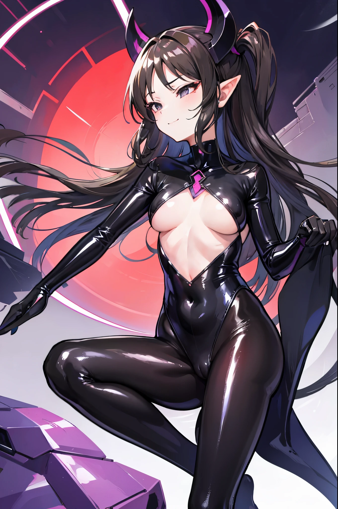 Carefully draw the face High-quality faces in anime style super shiny skin Obscene lines black leotard black pantyhose succubus lure smile back view