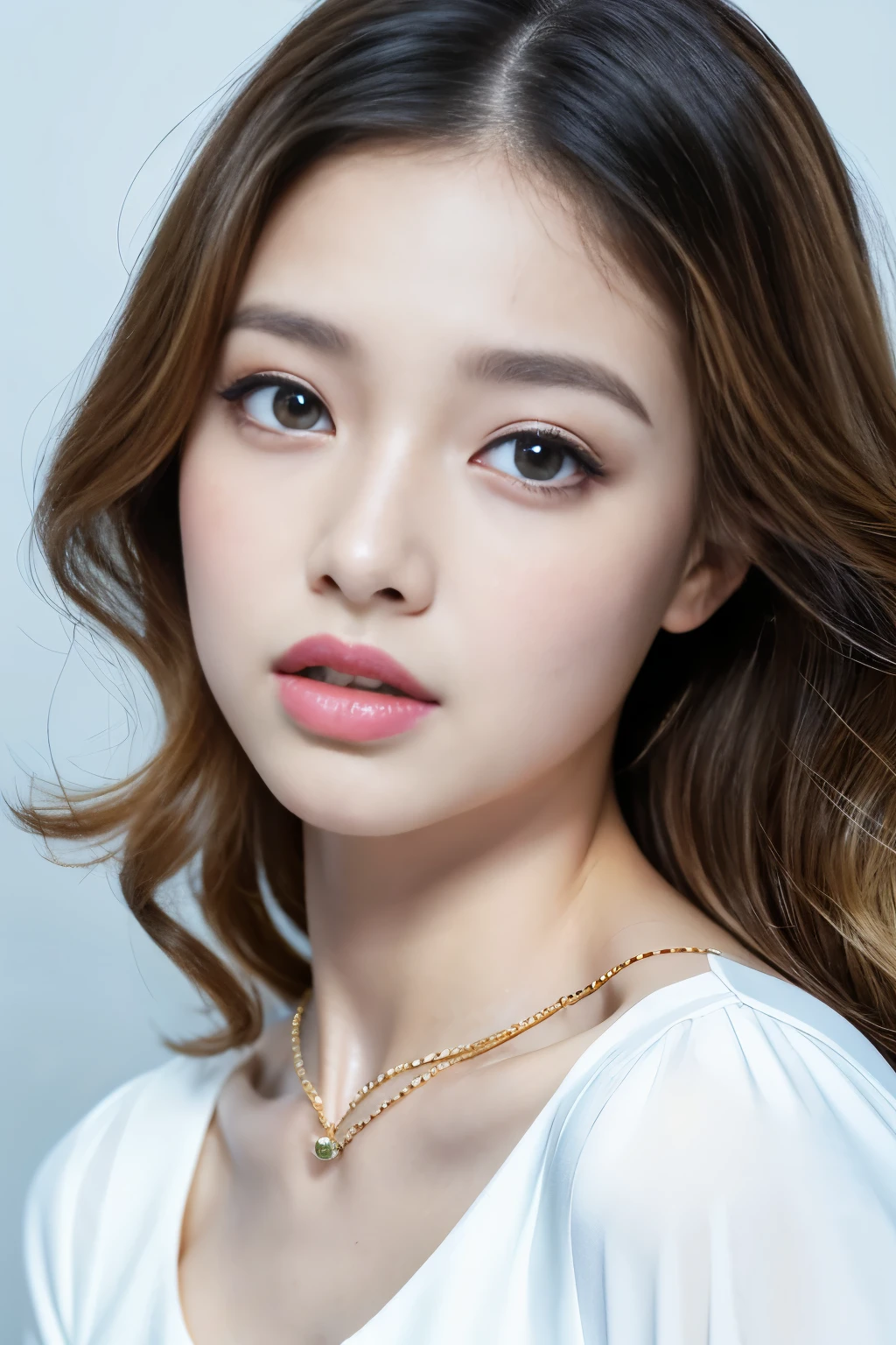 32K、master piece,khd,hyper hd,32K、Highly detailed face and skin texture, ((white skin))、 Big iridescent eyes, slim face, juicy lips, slut lips, puffy chest, white skin, fine eyes, double eyelid, necklace、bracelet、earrings、white skin、stylish and sexy clothes