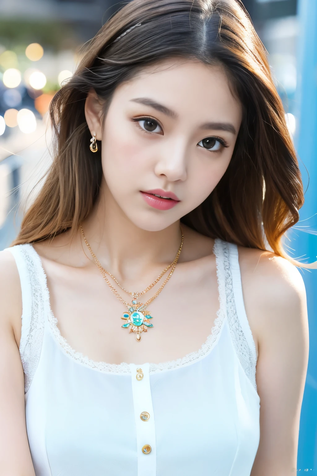 32K、master piece,khd,hyper hd,32K、Highly detailed face and skin texture, ((white skin))、 Big iridescent eyes, slim face, juicy lips, slut lips, puffy chest, white skin, fine eyes, double eyelid, necklace、bracelet、earrings、white skin、stylish and sexy clothes