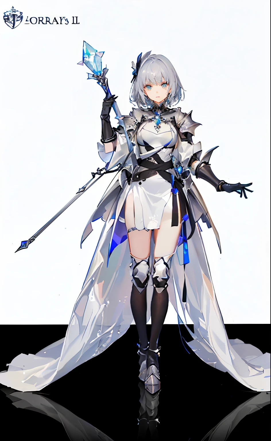 best quality,masterpiece,final resolution,soft,extremely colorful,rich and colorful,lady knight,Royal sister,Silver armor skirt,Full body set with gemstones,White crystal,huge ,(Silver-white ultra-short hair),Armor set with white crystal,jewelry,crystal,normal posture