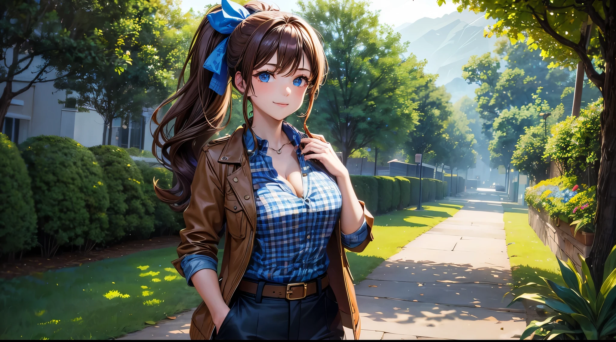 1girl, fullbody, (beautiful:1.1 cute:1.2 serious:1.1 girl:1.2 face, (business suit, pants)), standing, (village), mountain top scenery, photorealistic, portrait, embedding:sd15/pos/edgquality:1.2