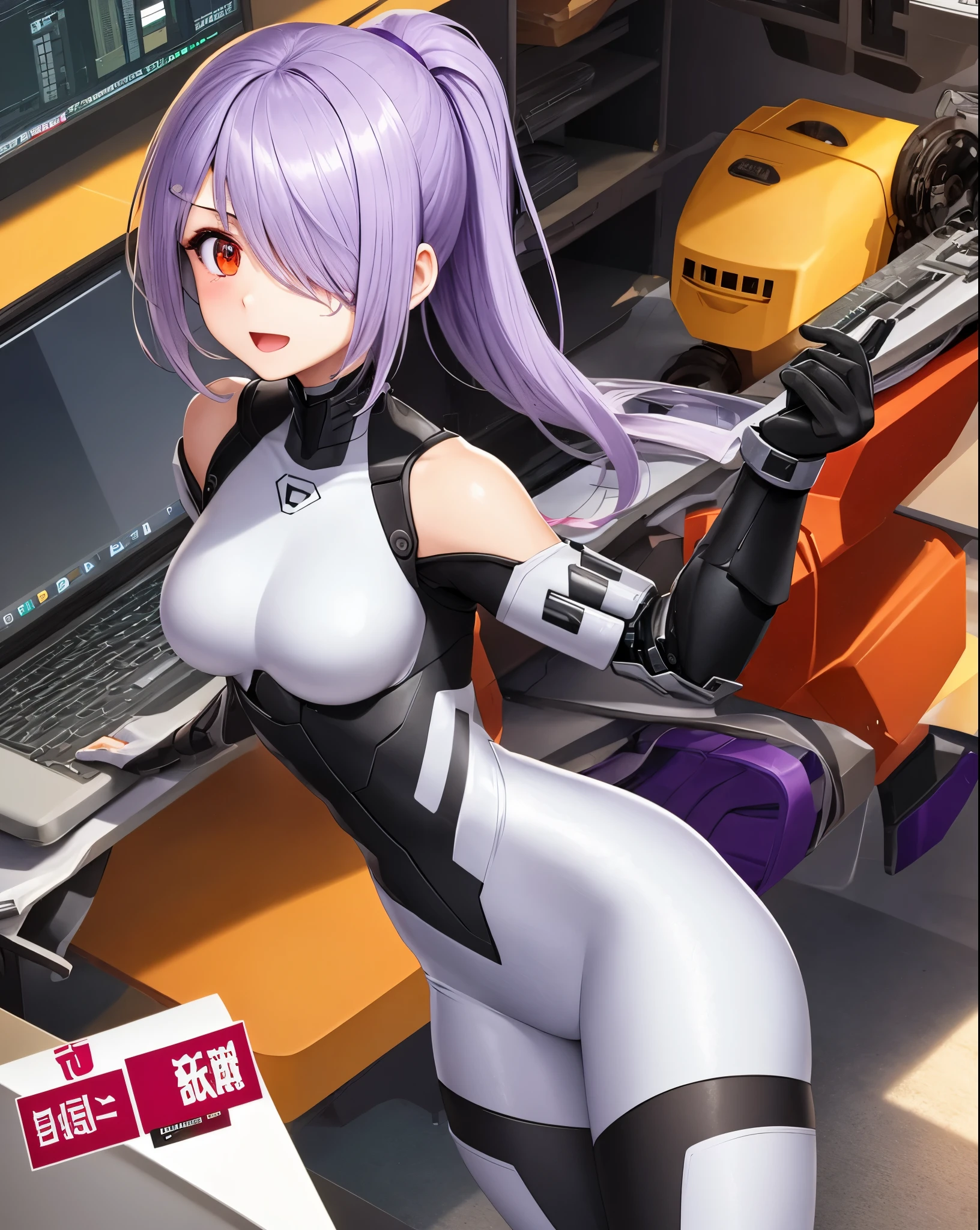 (art by lingshalan:1.1), (art by kanta \(kanta 077\):0.05), female, geta, purple hair, in a in a futuristic spaceship,