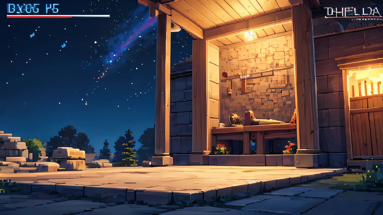 a beautiful sky full of stars in a medieval and Lo-Fi pixel art environment