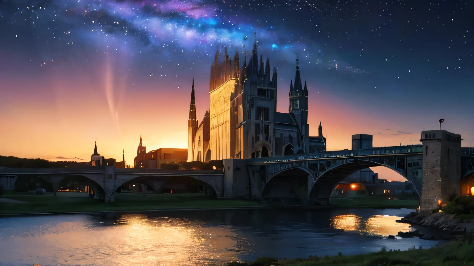 a beautiful sky full of stars in a Lo-Fi and medieval environment