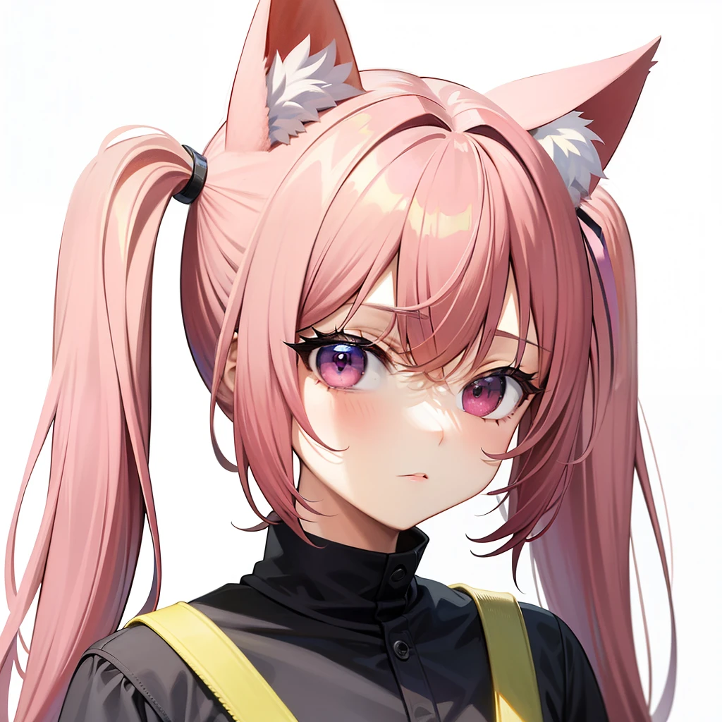 (best quallity)(masterpiece),1  girl, Pink Hair, two pigtails style hair, tosca eyes, cat ear, facing forward, headshot, 