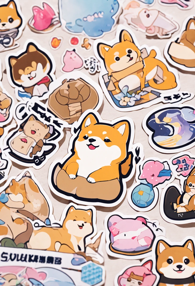 masterpiece, 1 boy, there are many different animals and words written in chinese, hand painted cartoon art style, art cover, kawaii cutest sticker ever, sticker illustration, by Shiba Kōkan, by Kōno Michisei, cute features, 中 元 节, by Gusukuma Seihō, stickers illustrations, cute characters, scifi