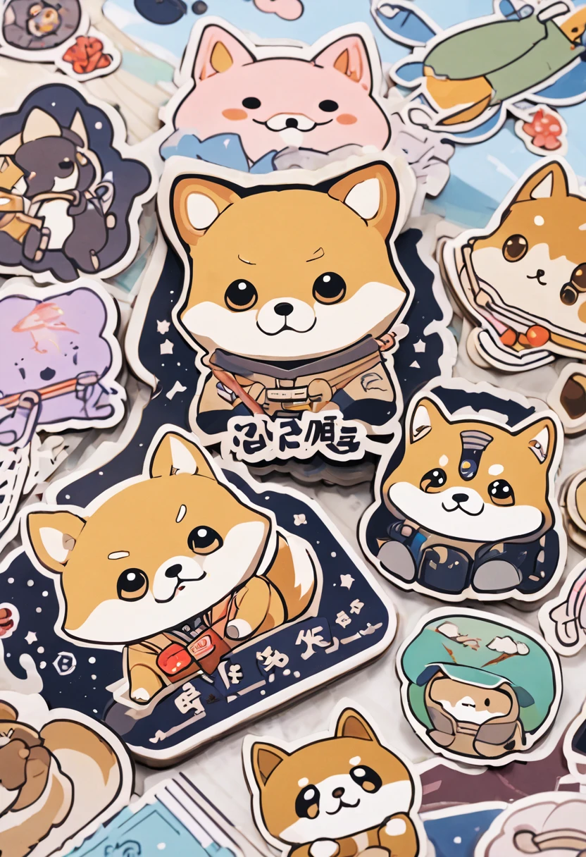 masterpiece, 1 boy, there are many different animals and words written in chinese, hand painted cartoon art style, art cover, kawaii cutest sticker ever, sticker illustration, by Shiba Kōkan, by Kōno Michisei, cute features, 中 元 节, by Gusukuma Seihō, stickers illustrations, cute characters, scifi