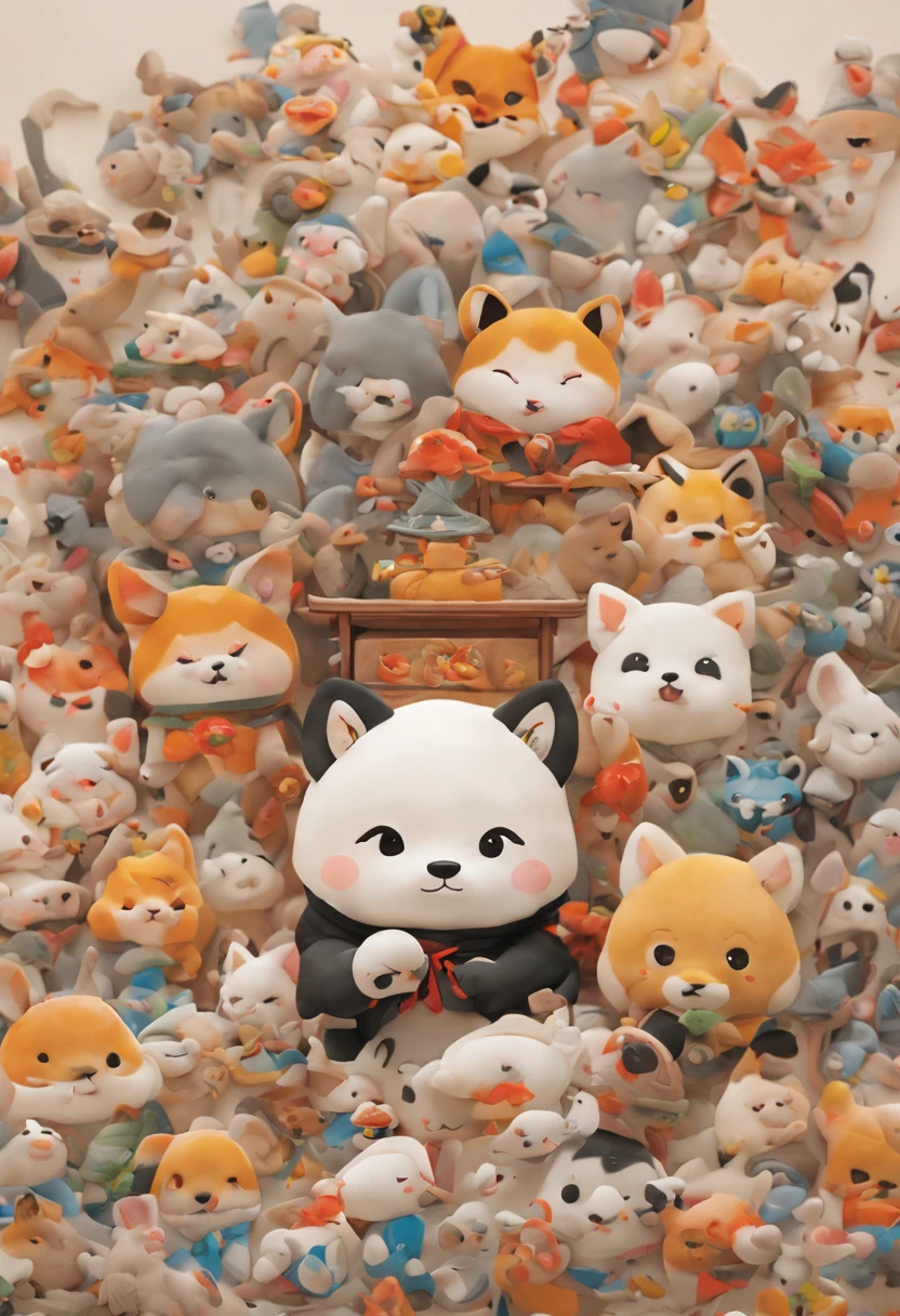 masterpiece, 1 boy, there are many different animals and words written in chinese, hand painted cartoon art style, art cover, kawaii cutest sticker ever, sticker illustration, by Shiba Kōkan, by Kōno Michisei, cute features, 中 元 节, by Gusukuma Seihō, stickers illustrations, cute characters, scifi