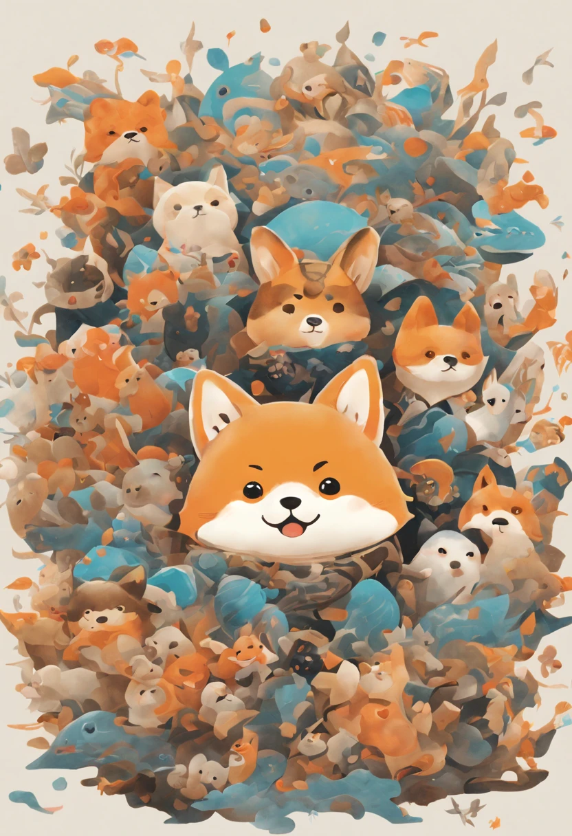 masterpiece, there are many different animals and words written in chinese, hand painted cartoon art style, art cover, kawaii cutest sticker ever, sticker illustration, by Shiba Kōkan, by Kōno Michisei, cute features, 中 元 节, by Gusukuma Seihō, stickers illustrations, cute characters
