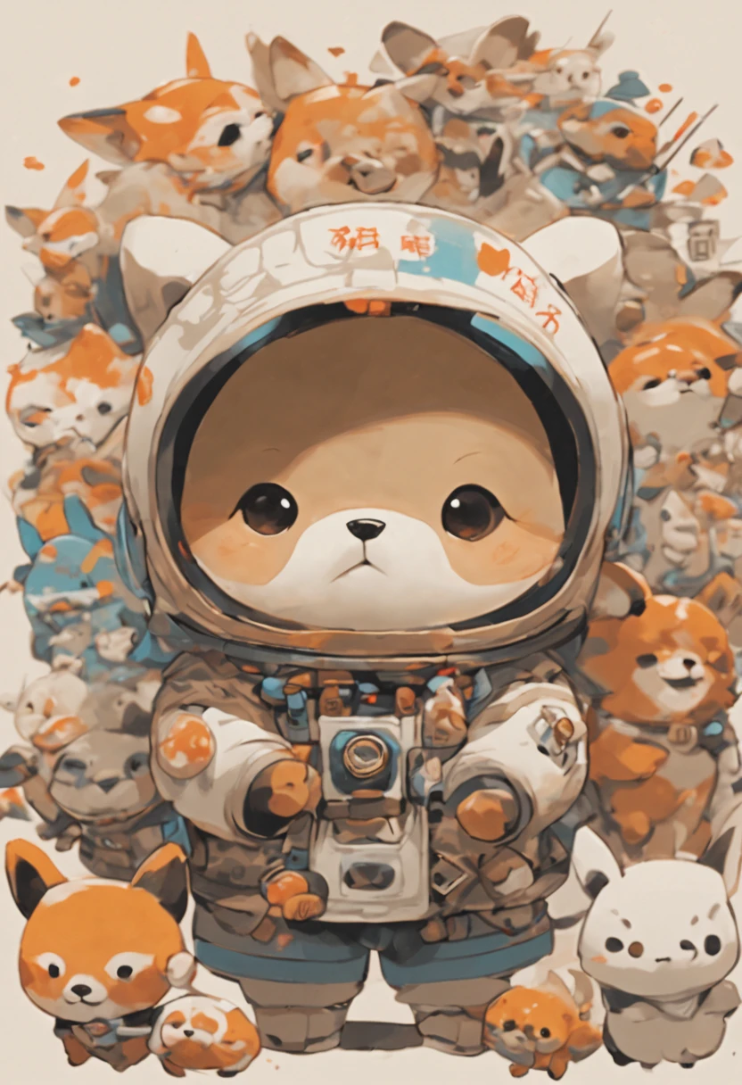 masterpiece, 1 boy, there are many different animals and words written in chinese, hand painted cartoon art style, art cover, kawaii cutest sticker ever, sticker illustration, by Shiba Kōkan, by Kōno Michisei, cute features, 中 元 节, by Gusukuma Seihō, stickers illustrations, cute characters, scifi