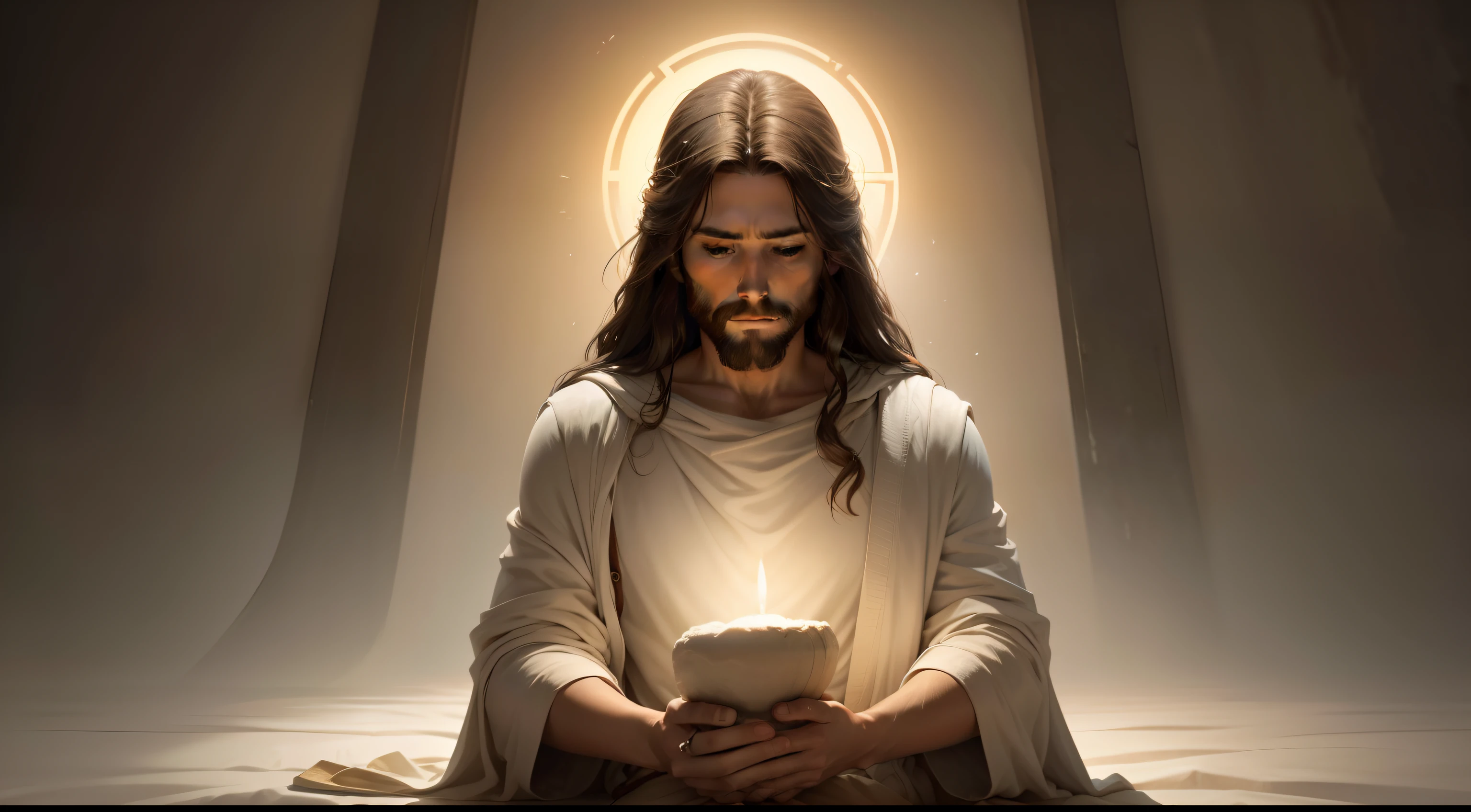image that depicts Jesus bringing a deep sense of peace and tranquility, Conveying comfort and serenity in the midst of adversity