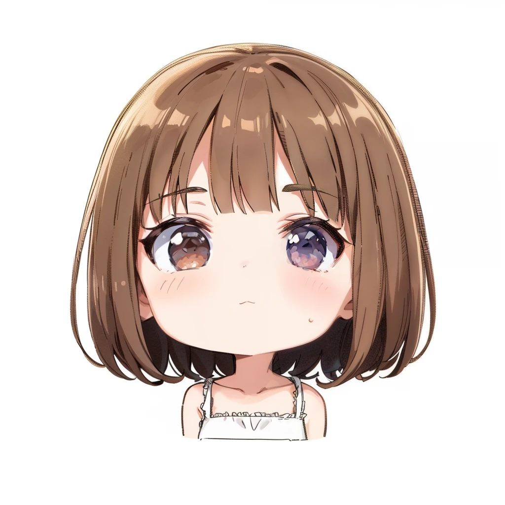 Cartoon girl with brown hair and white dress, Cute girl - well-groomed face, with short hair, cute natural anime face, cute anime face, Clean and cute face, cute cute girl, Portrait cute - well-groomed face, cute - well-groomed - face, slight smile expression, cute expression, cute anime girl portrait, cute realistic portrait, with round cheeks,Pointing in a certain direction to attract attention