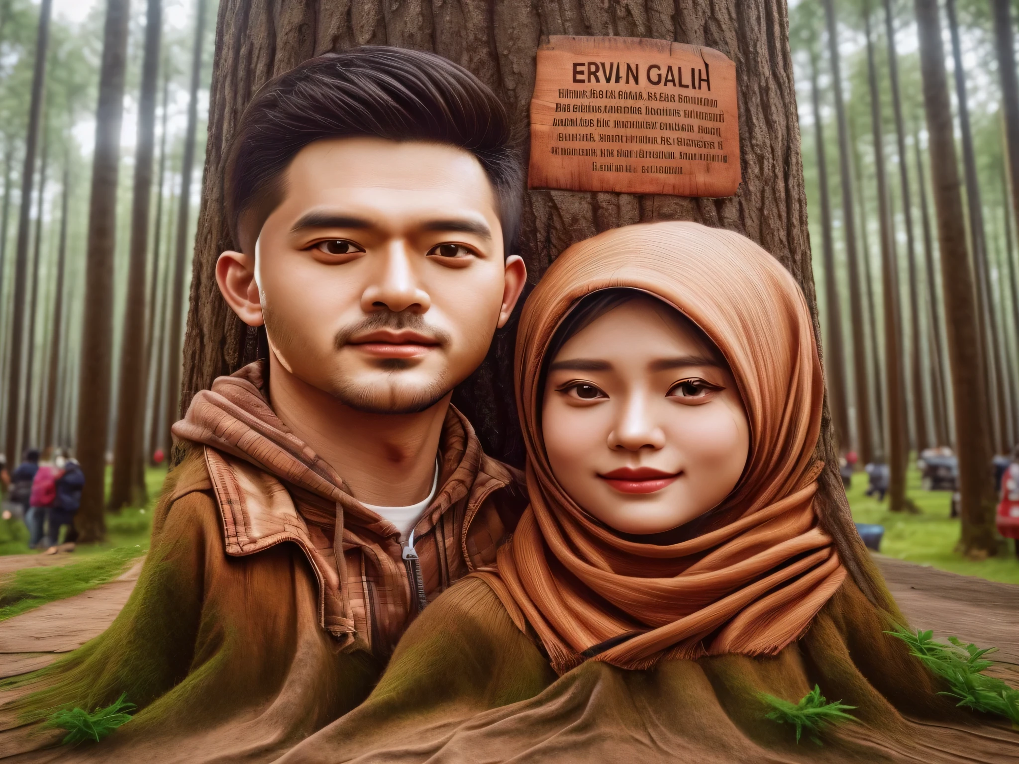 arafed image of a couple standing next to a tree, photorealistic!!!!!!! art style, inspired by Rudy Siswanto, trending on devian art, close up potrait, 3d portrait, highly detailed photo portrait, inspired by Erik Pevernagie, realism art, potrait, by Abidin Dino, enviromental portrait