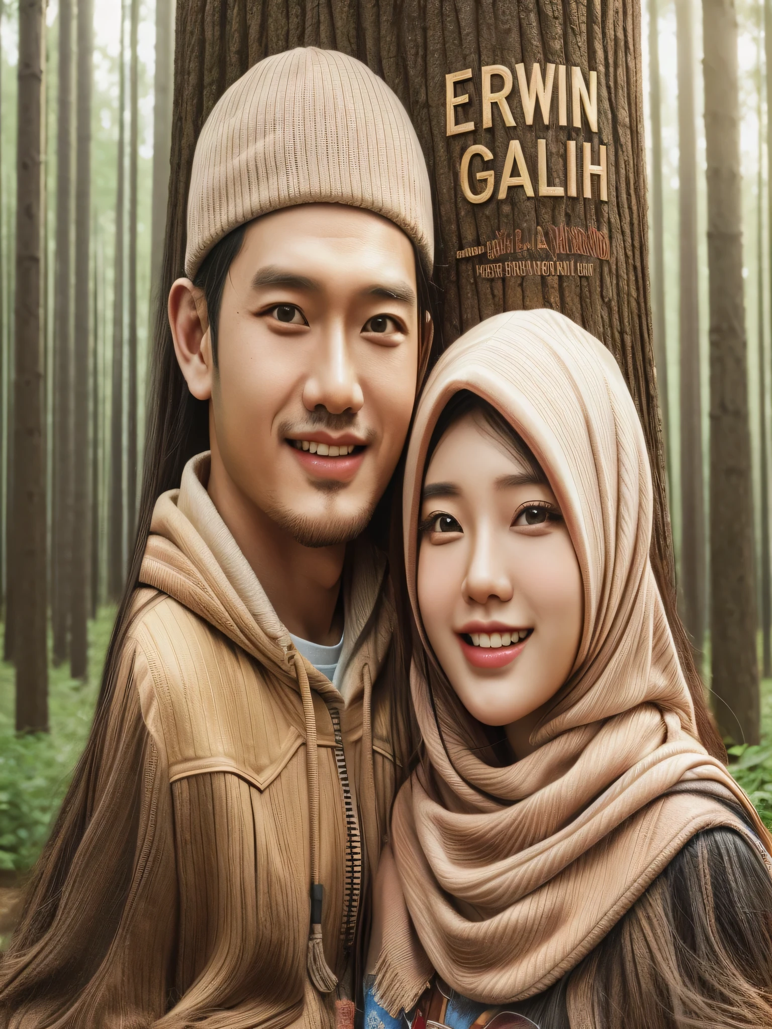 there is a poster of a couple posing for a picture, inspired by Rudy Siswanto, realism art, official fanart, artwork in the style of guweiz, realism artstyle, semi realism, official artwork, sakimi, official poster, fanart, photorealistic!!!!!!! art style, inspired by Galen Dara, by Galen Dara, realism painting, album art cover