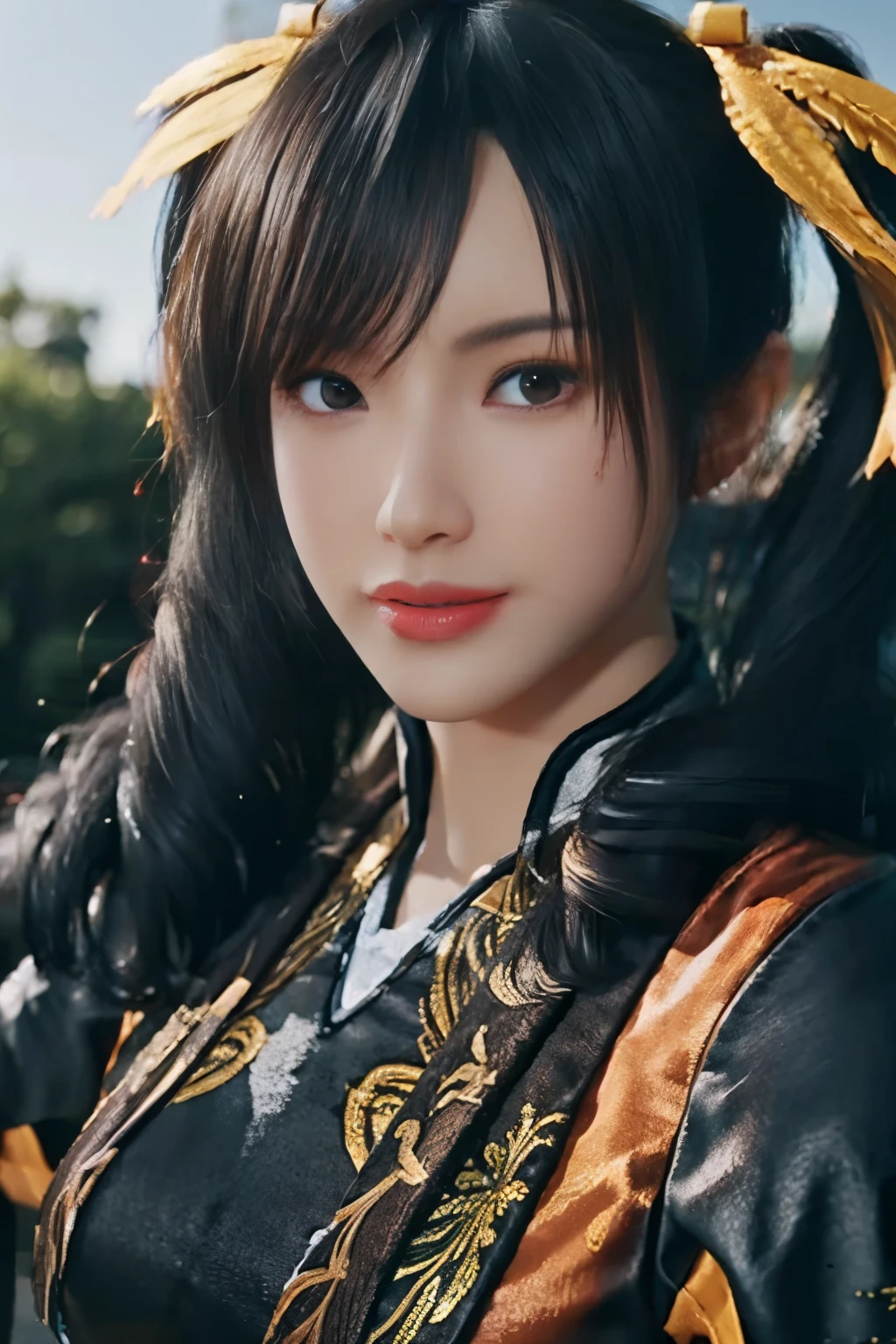 Tekken Xiaoyu,masterpiece、1 beautiful girl、17-year-old high school student、fine eyes、puffy eyes、Bright outdoor,highest quality, 超High resolution, (reality: 1.4), movie lighting、Japanese、asian beauty、Korean、super beautiful、beautiful skin、body facing forward、whole body,Upper body、(超reality的な)、(High resolution)、(8K)、(very detailed)、(美しくfine eyes)、(Super detailed)、 (wall-)、detailed face、bright lighting、professional lighting、looking at the viewer、look straight ahead、slanted bangs、brown hair、Nogizaka idol、