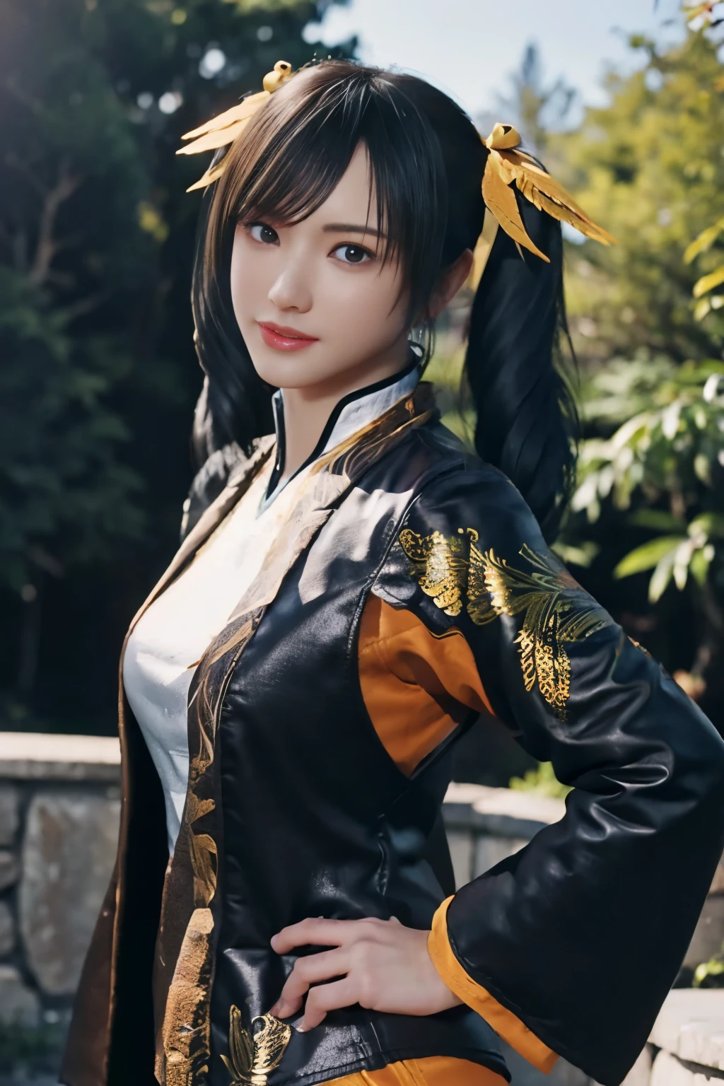 Tekken Xiaoyu,masterpiece、1 beautiful girl、17-year-old high school student、fine eyes、puffy eyes、Bright outdoor,highest quality, 超High resolution, (reality: 1.4), movie lighting、Japanese、asian beauty、Korean、super beautiful、beautiful skin、body facing forward、whole body,Upper body、(超reality的な)、(High resolution)、(8K)、(very detailed)、(美しくfine eyes)、(Super detailed)、 (wall-)、detailed face、bright lighting、professional lighting、looking at the viewer、look straight ahead、slanted bangs、brown hair、Nogizaka idol、