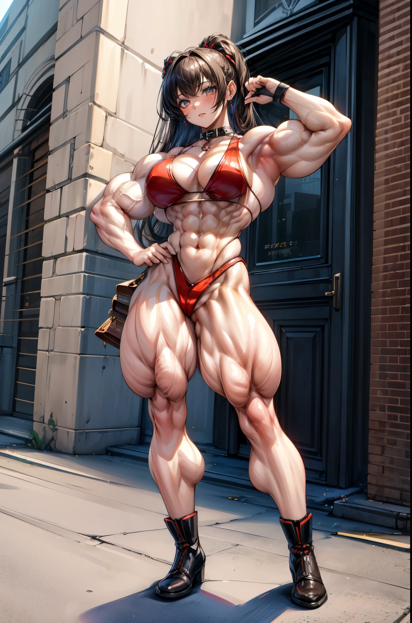 (best lighting) , (Extremely complex and detailed) , 4K unified, (Super detailed CG: 1.2) , (8k: 1.2),(The original), (masterpiece) , (best quality),(masterpiece:1.4),Anime-like high quality,(masterpiece),masterpiece, Super clear picture quality,clearer than,(delicate face)best quality, absurd,((Master of Peace, 4K, 8k, Yes, high resolution))1个girl, female student,She was in the garden,Smile,standing posture,Ten strong abdominal muscles,stand up,exposed abdomen, Crop topping,dense, There are raised veins on the arms,spring, boots, Perfect body, long brown hair, dynamic poses,legs exposed,Strong leg muscles ((bodybuilder:1.5)),spring Garden,(beautiful bass),(girl),(miss),(((Upper body:1)))
