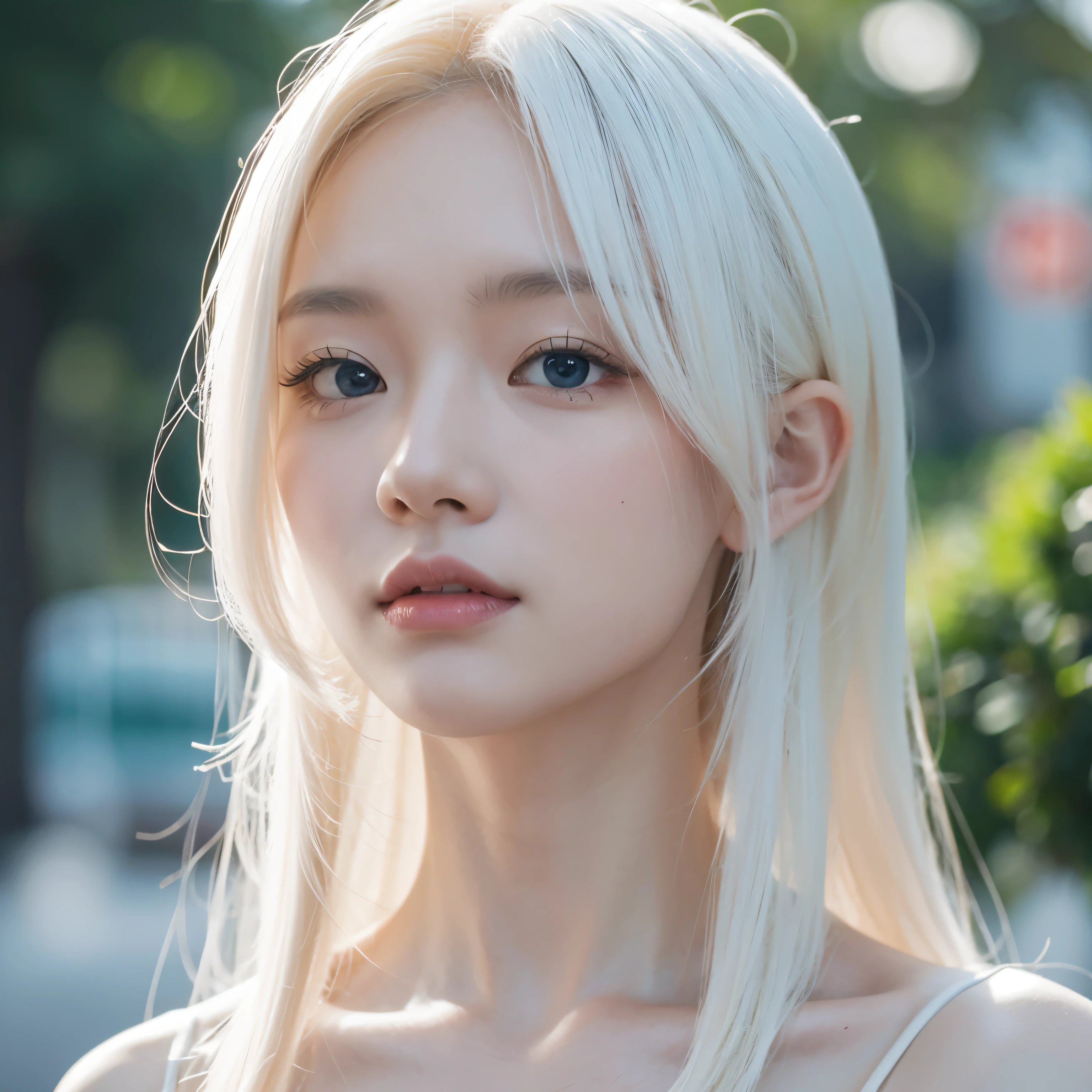 短い髪、great smile、a beautiful albino woman、白い肌、白い髪、アイドル、30歳の女性、マスターピース、、Best Quality, masuter piece, High resolution, albino girl、(((1girl in))),(((eyes are white:1.3)))、robe blanche、((White shirt:1.3、White Block Dress)), Tindall Effect, Realistic, Shadow Studio,Ultramarine Lighting, dual-tone lighting, (High Detail Skins: 1.2)、Pale colored lighting、Dark lighting、 Digital SLR, Photo, High resolution, 4K, 8K, Background blur,Fade out beautifully、a white world、White background
