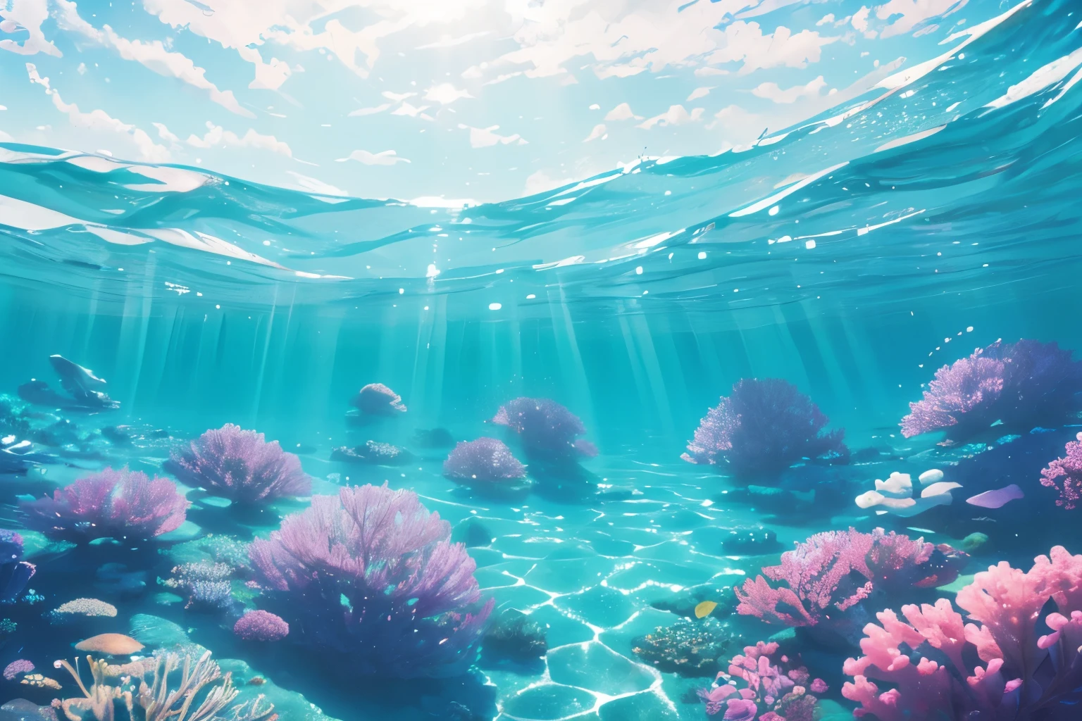 beautiful background, underwater, pastel ocean, pastel colors, sunlight rays, realistic, aesthetic, background, landscape ONLY