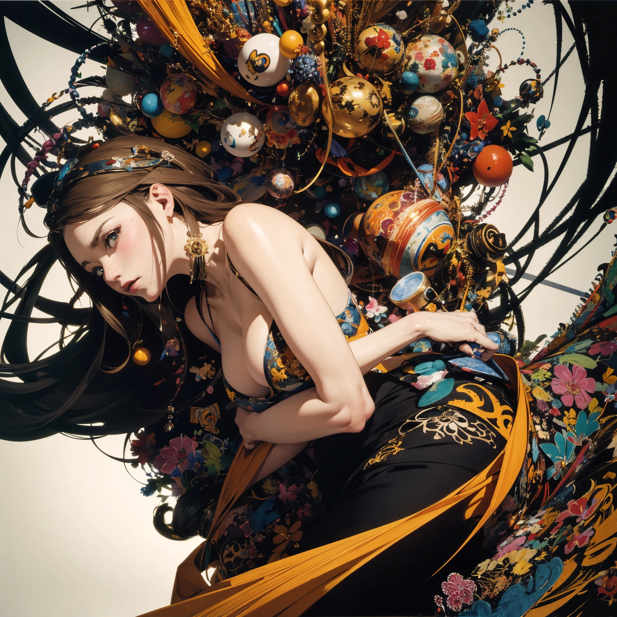official art, unity 8k wallpaper, Super detailed, beautiful and aesthetic, masterpiece, highest quality, (zentangle, mandala, tangle, entangle), (fractal art:1.3) , 1 girl, very detailed, dynamic angle, cowboy shot, the most beautiful form of chaos, elegant, brutal designer, Bright colors, romanticism, Written by James Jean, robbie dowi antono, Ross Tran, francis bacon, Michael Mraz, Adrian's genius, Petra Cortright, Gerhard Richter, takato yamamoto, ashley wood, in the atmosphere, ecstasy of notes, Streaming notes are displayed